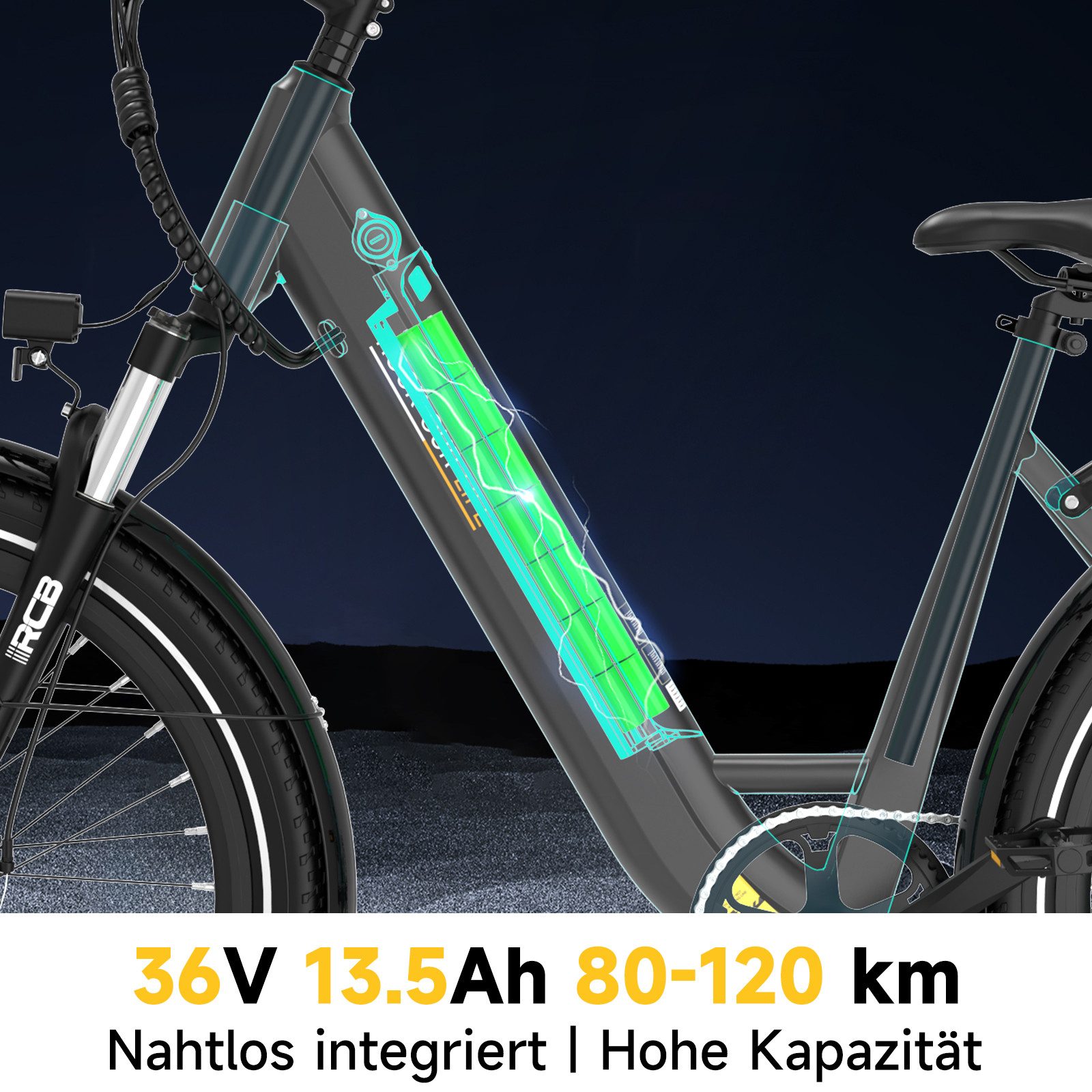 RCB E-Bike Pedelec G6 für Stadt und Gelände,27,5 Zoll Damen Elektrofahrrad,13Ah,80-120 km, 7 Gang, Kettenschaltung, Heckmotor, 468 Wh, APP&NFC, ebike Damen, Drehmomentsensor, max. Geschwindigkeit: 25 km/h