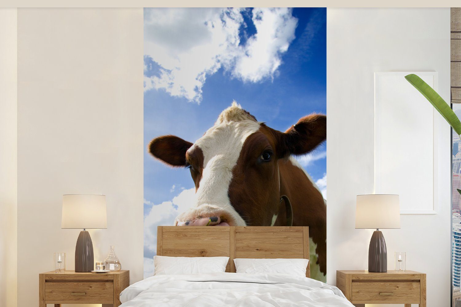 (2 Kuh MuchoWow Wohnzimmer Vliestapete bedruckt, Fototapete - Küche, Matt, Fototapete St), Schlafzimmer Bauernhof Gras, für -