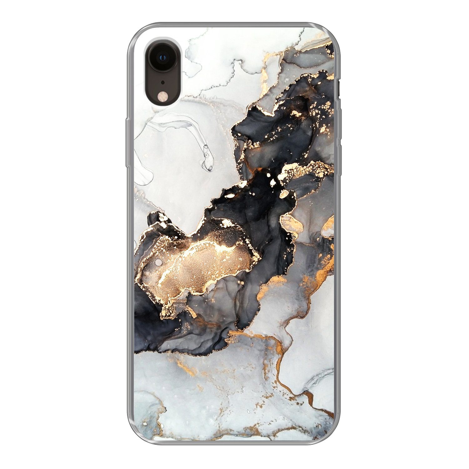 MuchoWow Handyhülle für Apple iPhone XR Marmor - Schwarz - Weiß - Gold - Luxus - Abstrakt, Smartphone-Bumper, Print, Handy Schutzhülle Dünn
