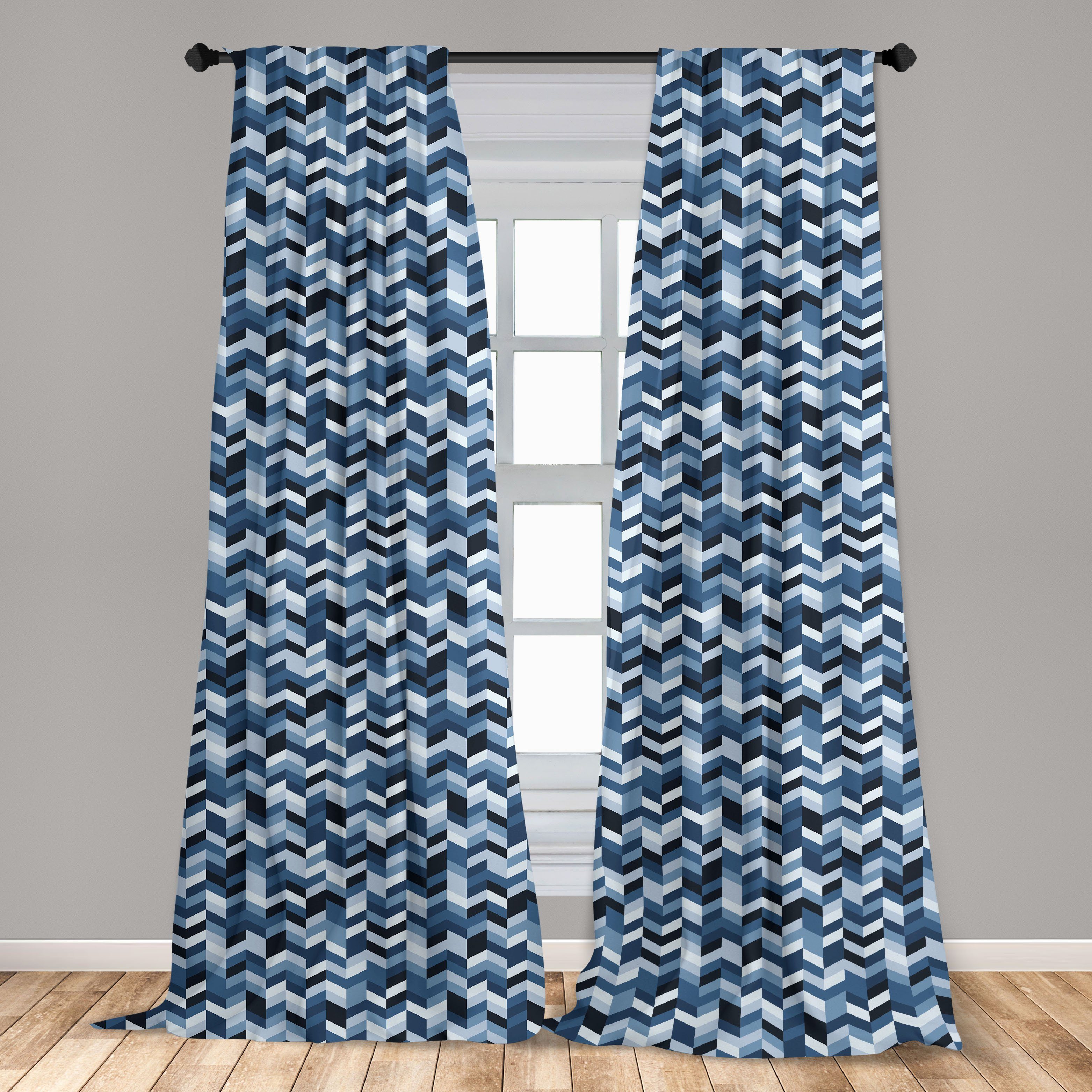 Twisty Vorhang Gardine Schiefer-Blau Microfaser, Schlafzimmer Dekor, Abakuhaus, Zick-Zack-Linien für Wohnzimmer
