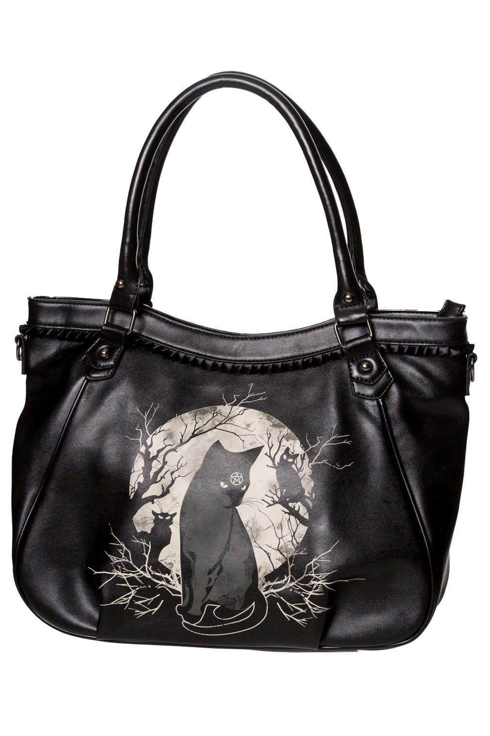 Banned Schultertasche Hecate In Full Moon, Gothic Schwarze Katze Print
