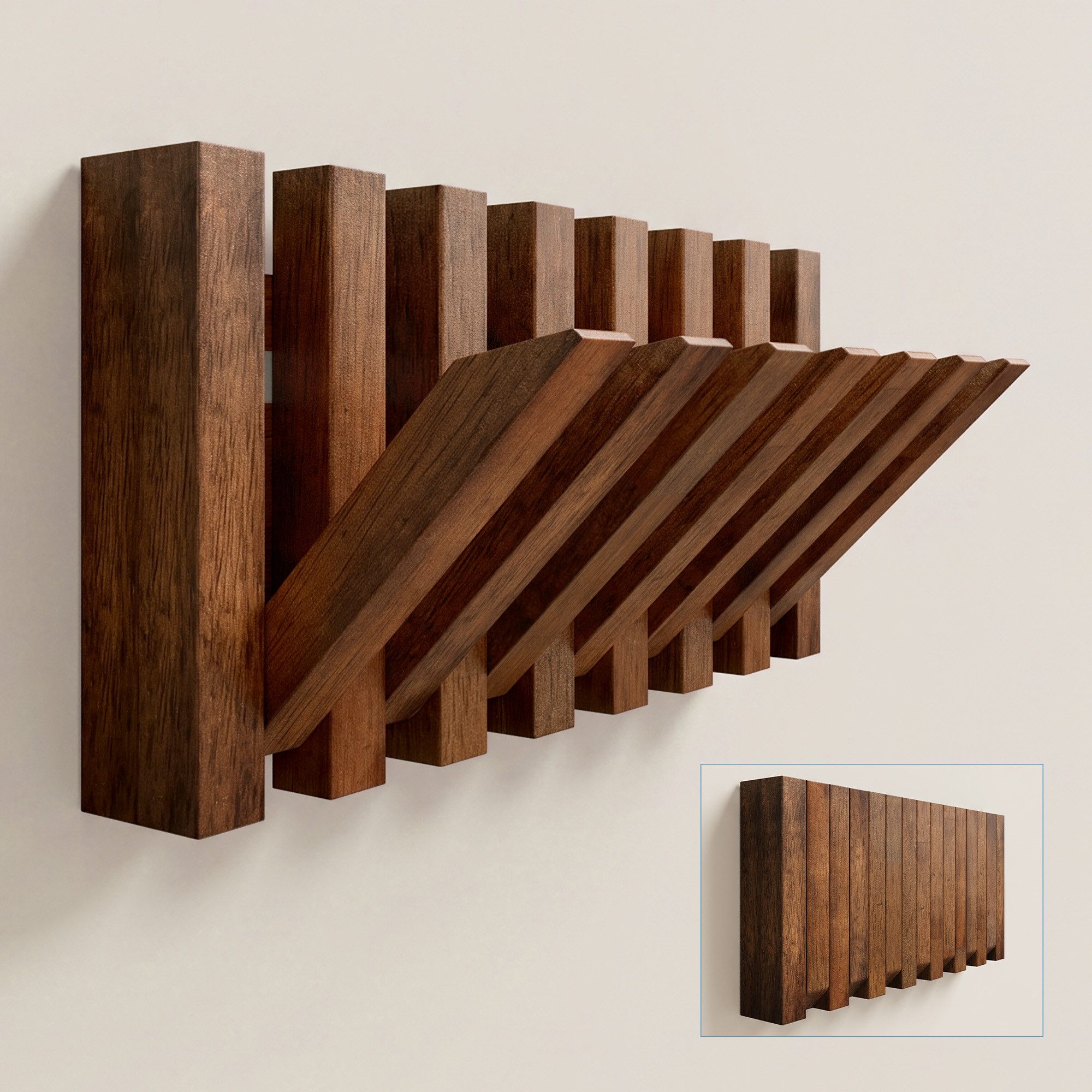 doporro Wandgarderobe Garderobenhaken Garderobenleiste aus Holz mit 14 Haken Twigro-01, aus hochwertiges Massivholz