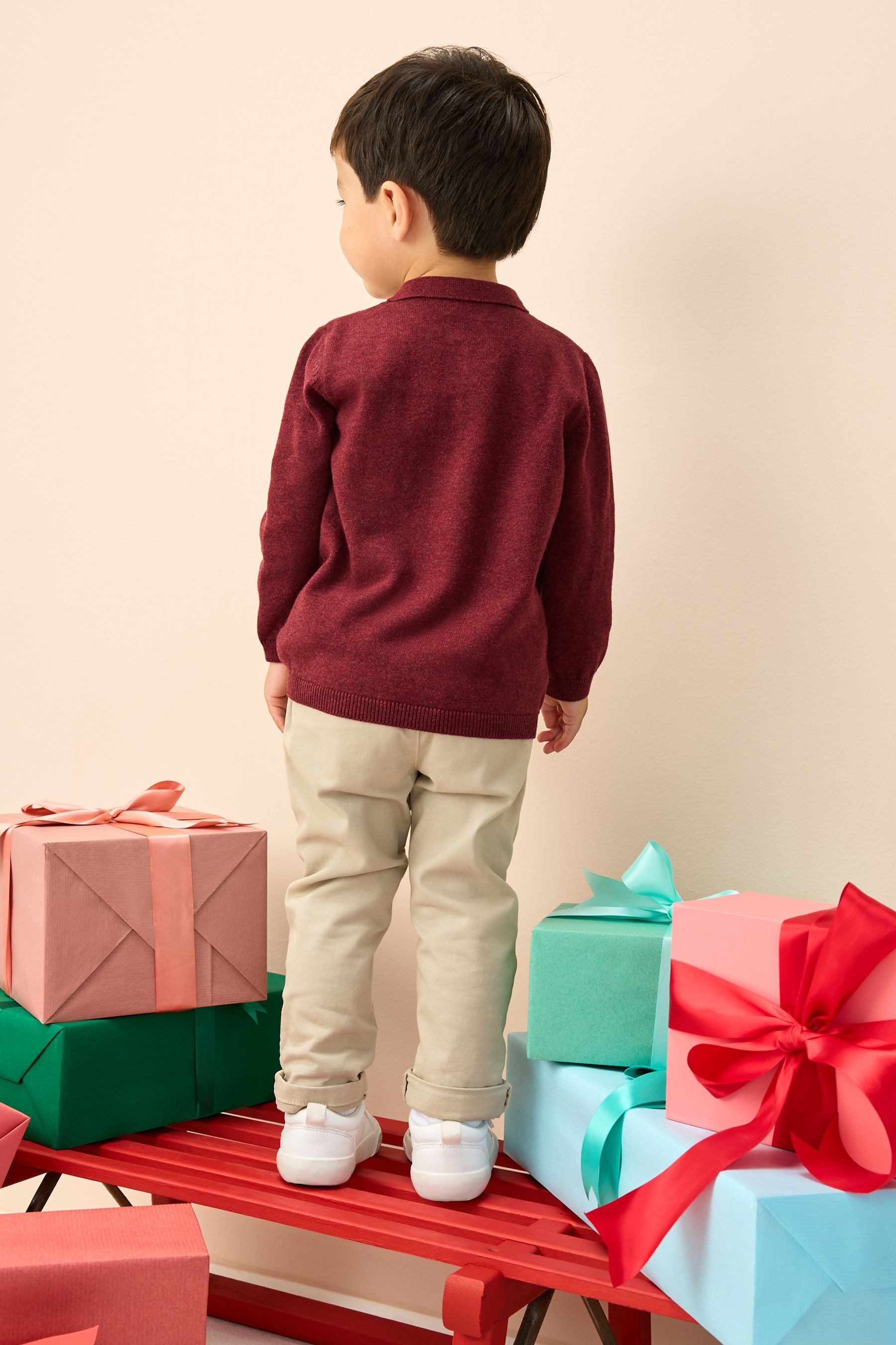 Next Polokragenpullover Strick-Poloshirt mit Weihnachtsstickerei (1-tlg)