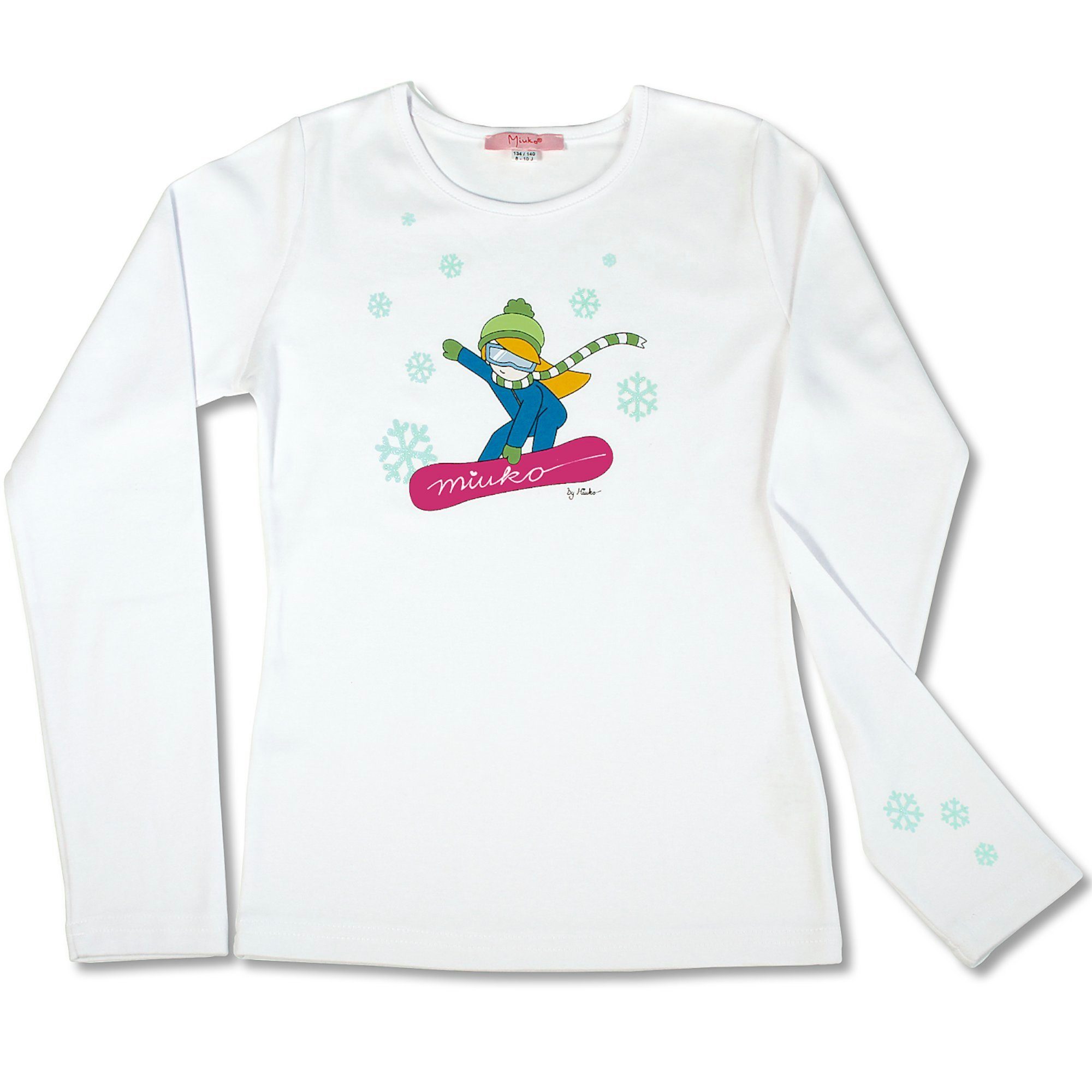 Motiv Mädchen 152 T-Shirt oder 134 Langarmshirt pink, weiß 128 122 langärmlig, 158 Miuko 100% 146 140 für 164 Baumwolle Snowboarderin