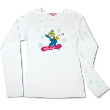 Miuko Langarmshirt für Mädchen weiß oder pink, T-Shirt langärmlig, Motiv Snowboarderin 100% Baumwolle 122 128 134 140 146 152 158 164