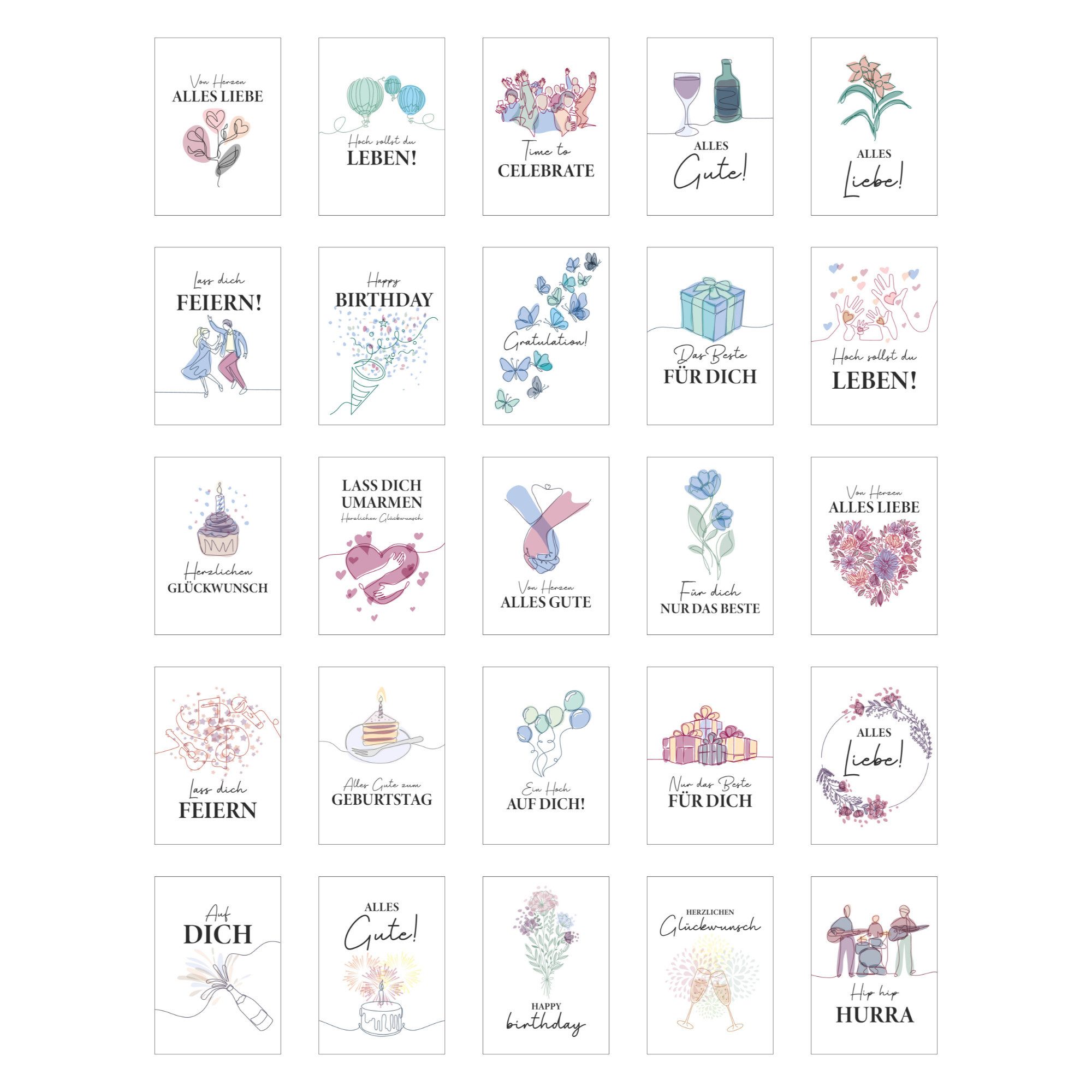 LEAF & GOLD Geburtstagskarte 25er Postkarten-Set Glückwunsch & Geburtstag Geburtstagskarten