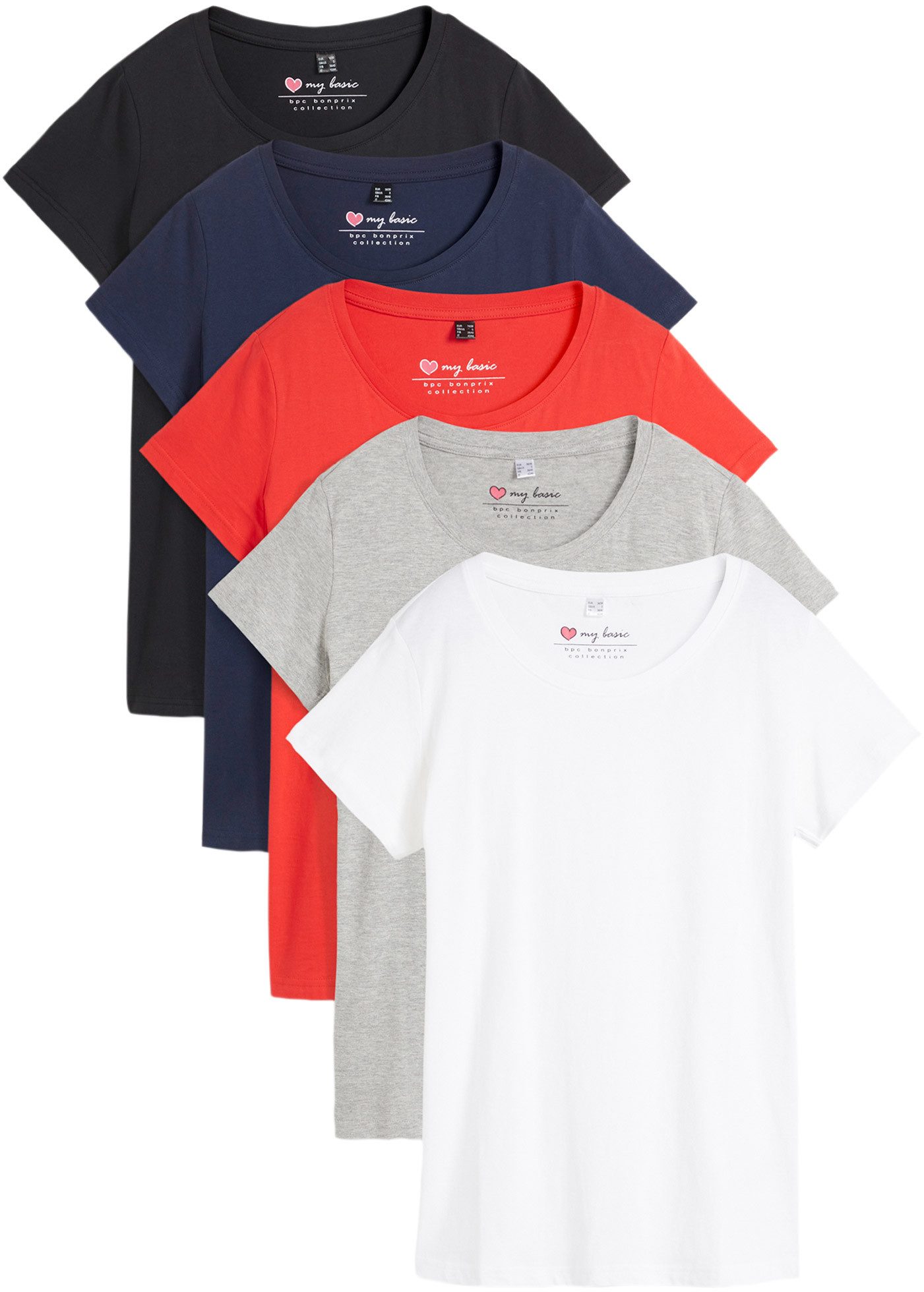 bonprix T-Shirt (Packung, 5-tlg) Rundhals-Ausschnitt, mit kurzem Arm