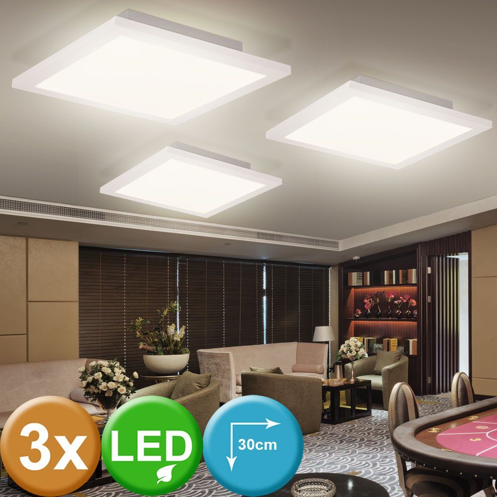etc-shop LED Deckenleuchte, LED-Leuchtmittel fest verbaut, Warmweiß, 3er Set LED Panel Ein Aufbau Decken Lampen Wohn Arbeits Zimmer
