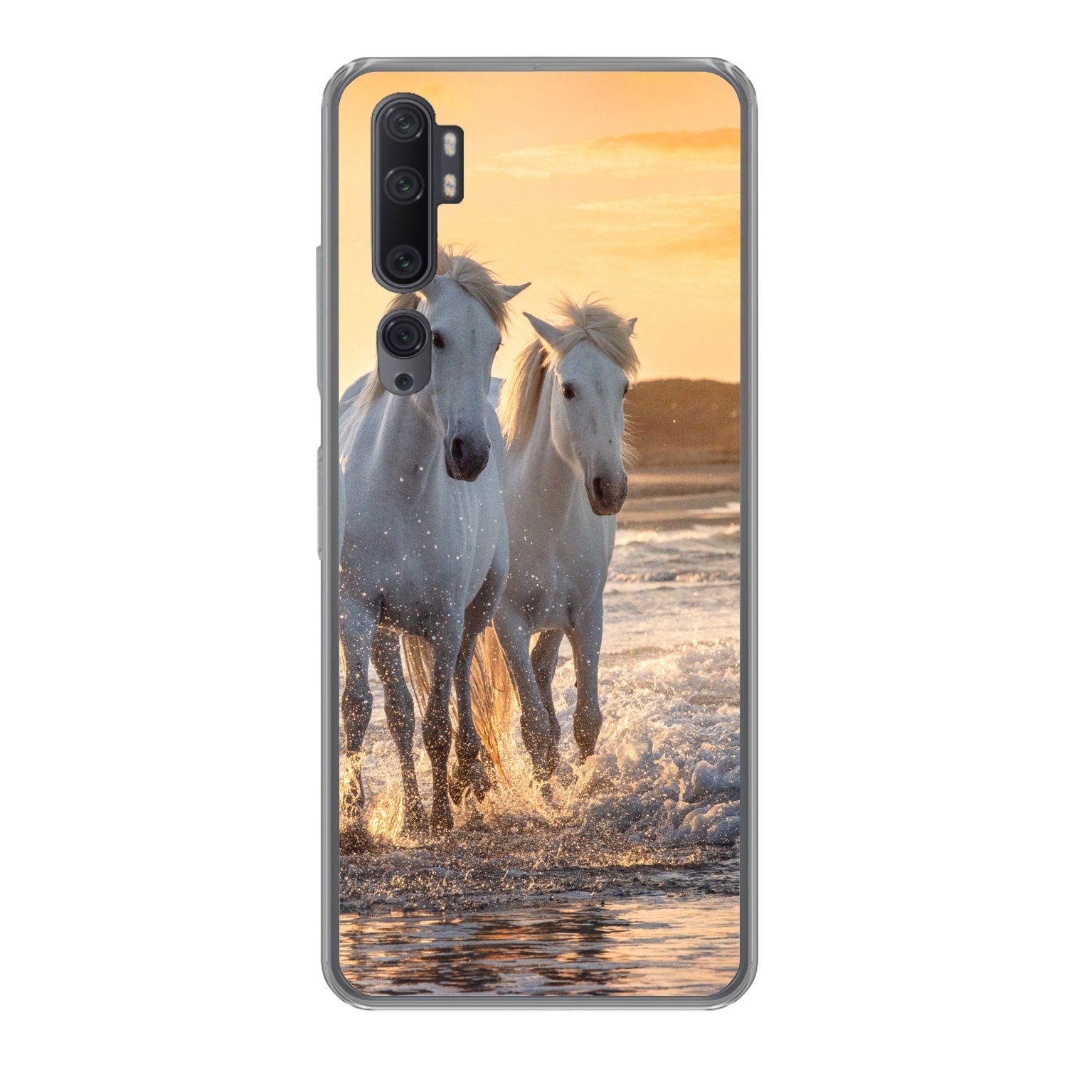 MuchoWow Handyhülle für Xiaomi Mi Note 10 Pferde - Wasser - Strand - Tiere