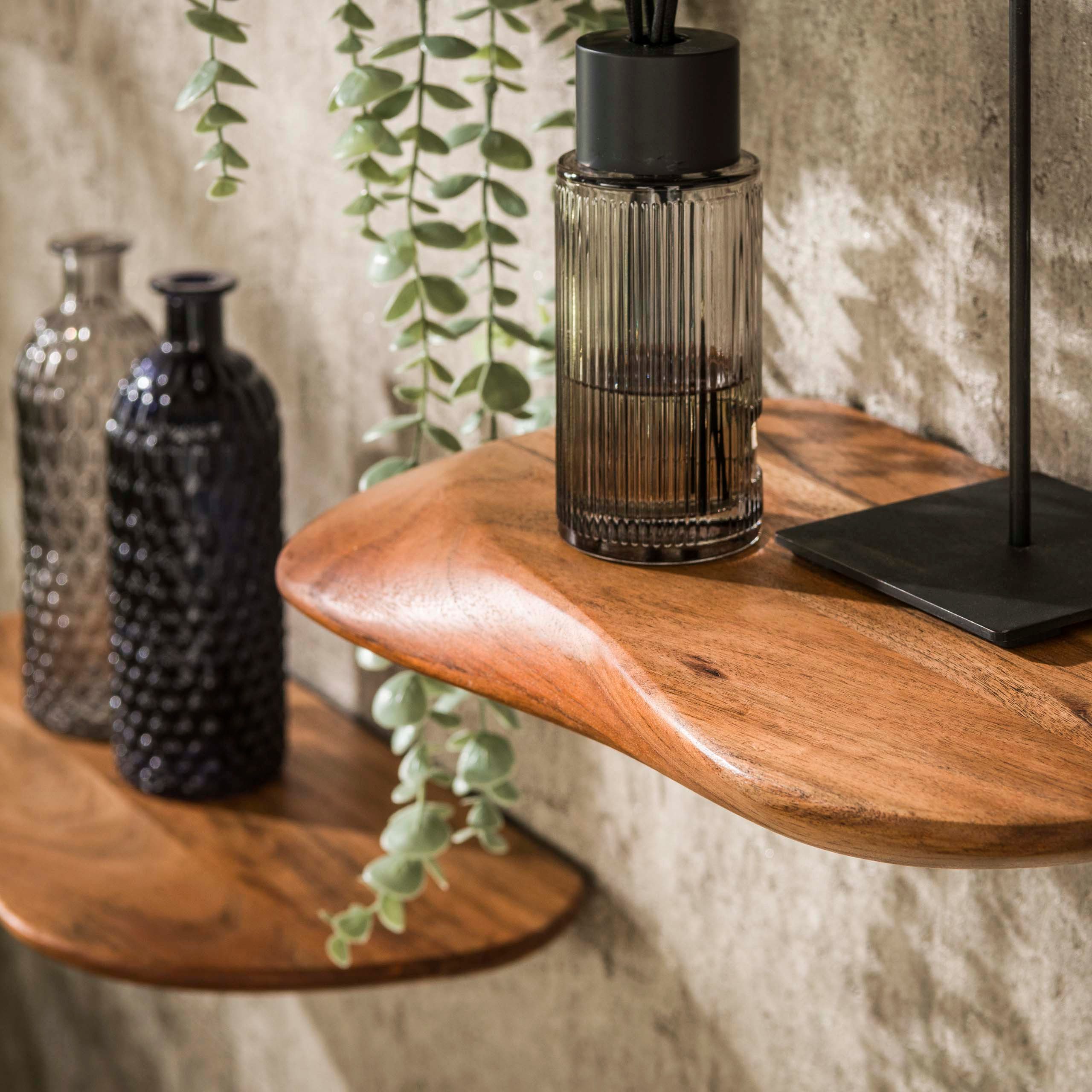 alesvelt Wandregal Set ORGANIC FLOW 3 schwebende Massivholz-Regale aus Akazie, 30x20x4cm, 40x20x4cm, 50x20x4cm, Naturform