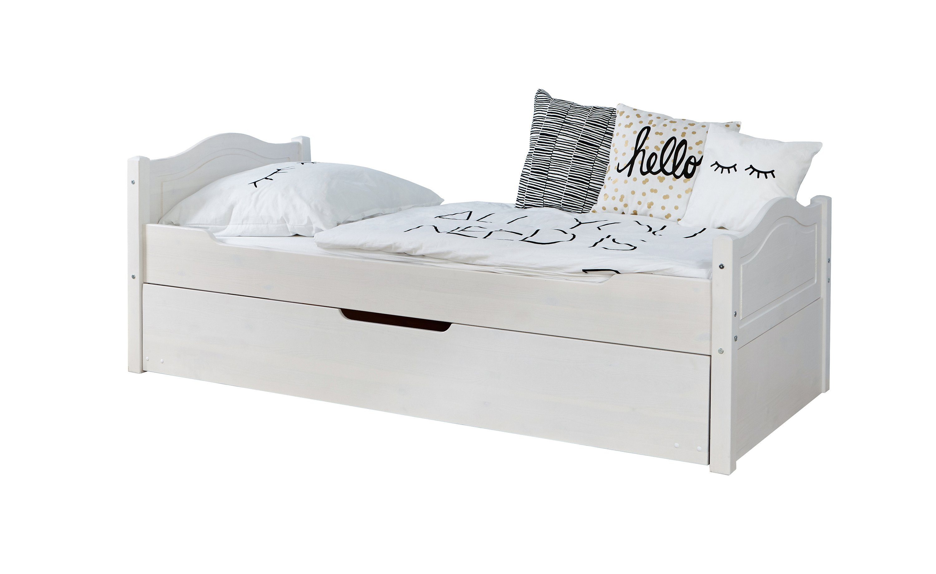 Ticaa Bettgestell Einzelbett "Leni" 90x200 Kiefer Weiß günstig online kaufen