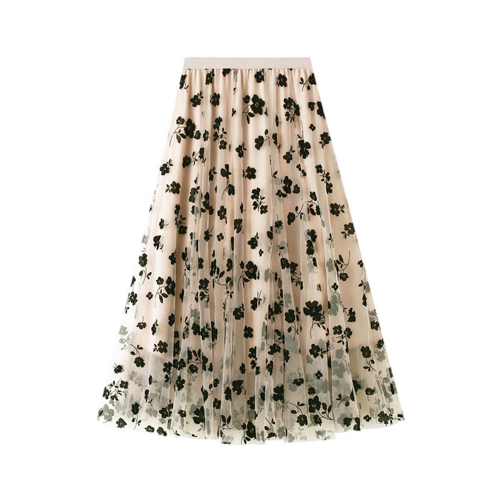 DEBAIJIA Plisseerock Damen Tüllrock Sommer Frauen Mesh Hohe Taille Midi Юбки Floral