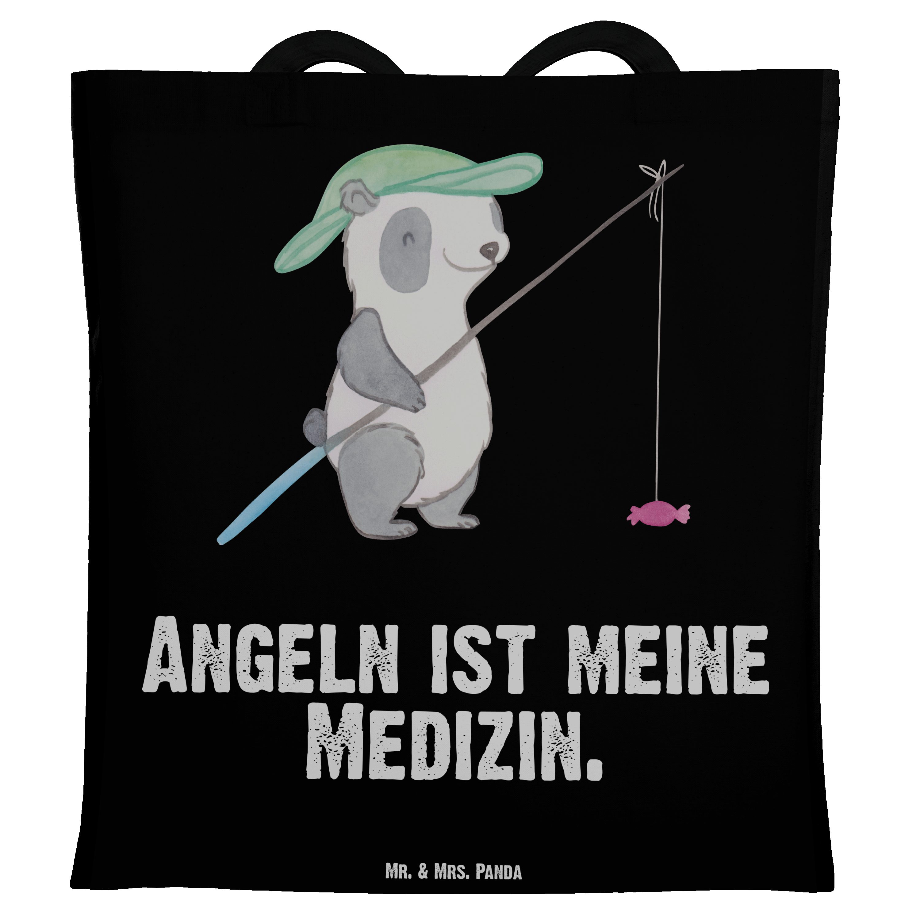 Mr. & Mrs. Panda Tragetasche Panda Angeln Medizin - Schwarz - Geschenk, Beutel, Sportart, Hobbyang (1-tlg)