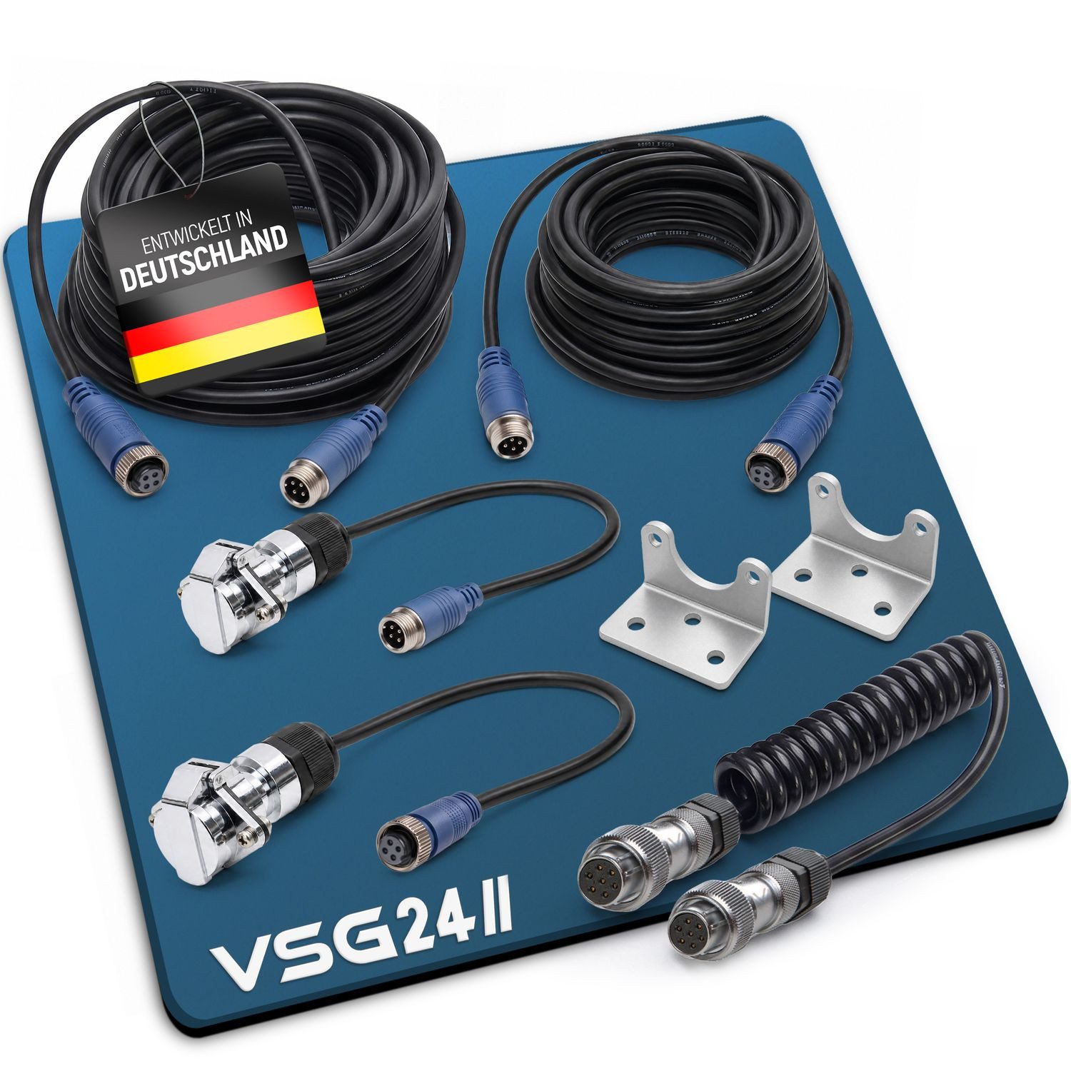 VSG24 Trailer Set ONE CAM XL Anhänger Verlängerungskabel - Rückfahrsysteme & Rückfahrkamera (IP67 Robust & Wetterfest mit Anti-Vibrations-Verriegelung 12-36Volt)