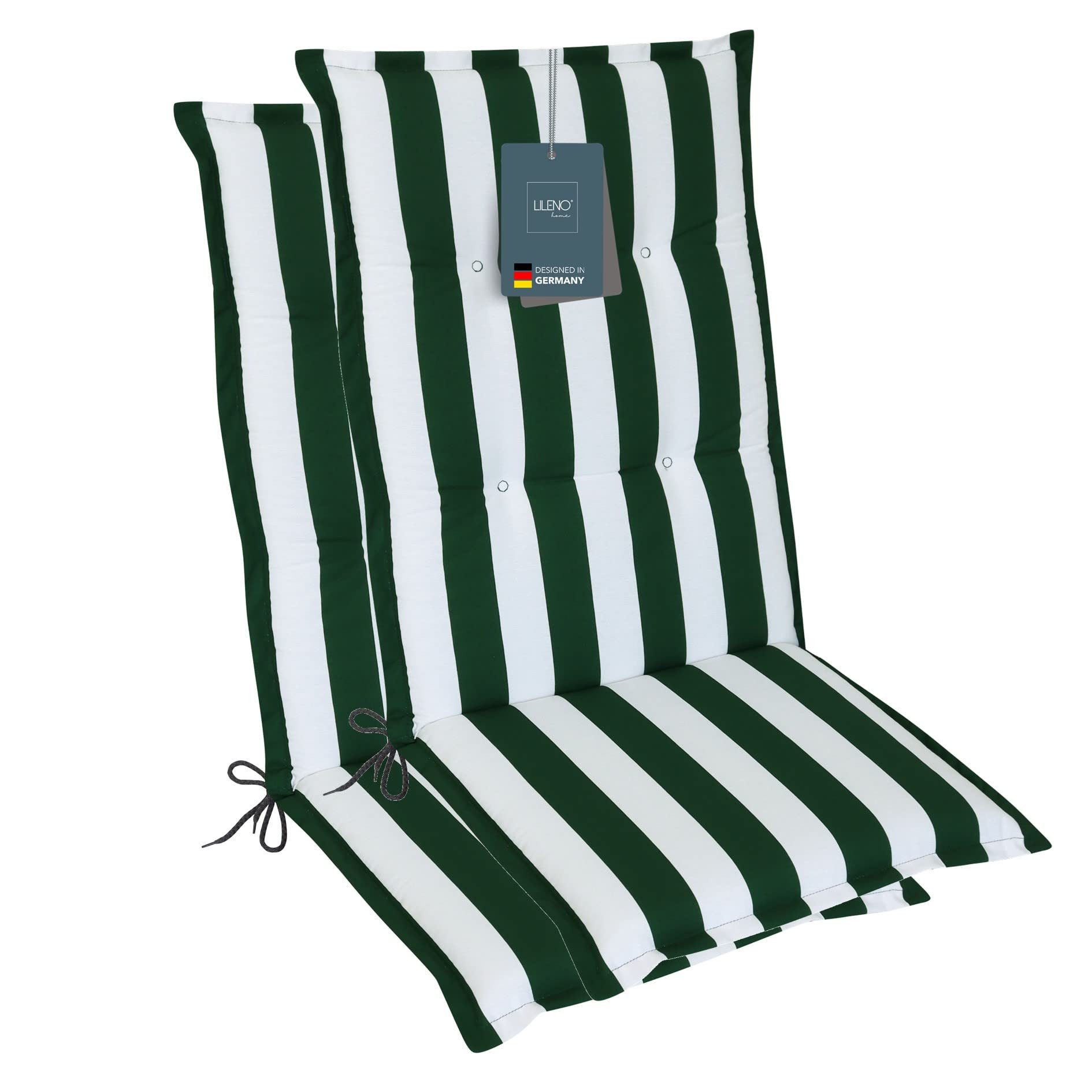LILENO HOME Hochlehnerauflage Gartenstuhl Auflage, bequeme Sitzauflage für Gartenmöbel, Stuhlkissen, (2 St., 2er Set), Polsterauflage Blockstreifen Grün, Sitzpolster für Klappstühle