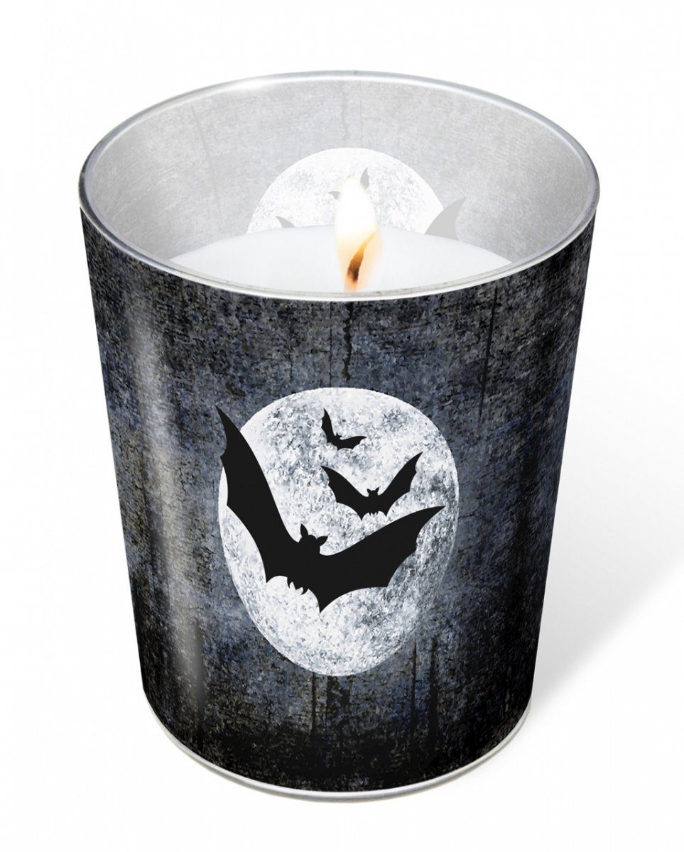 Horror-Shop Dekofigur Gothic Kerze im Glas mit Mond & Fledermäuse 10 cm