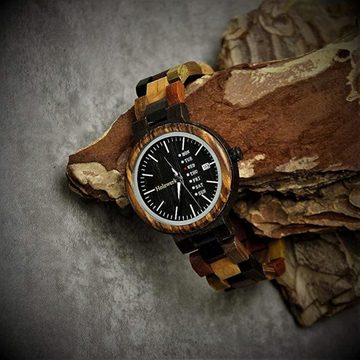 Holzwerk Quarzuhr TEUTONIA kleine Damen Holz Armband Uhr mit Datum in schwarz & braun