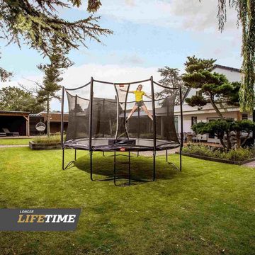 Berg Gartentrampolin BERG Trampolin Favorit rund 380 cm grau mit Leiter & Sicherheitsnetz