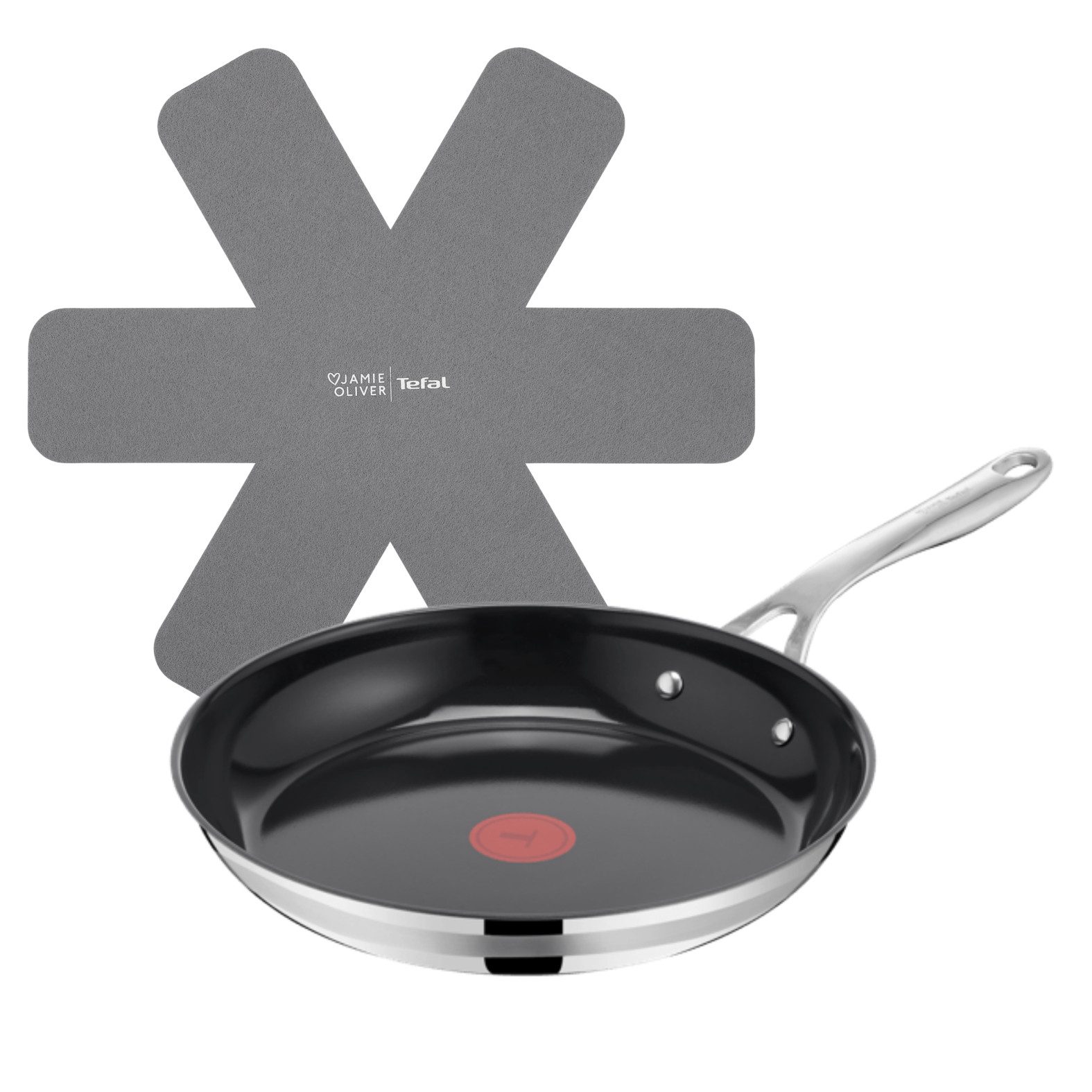 Tefal Bratpfanne Jamie Oliver Smart Cook, Edelstahl (Set, 2-tlg), Antihaftbeschichtete Keramikoberfläche, Thermo-Spot, Induktion