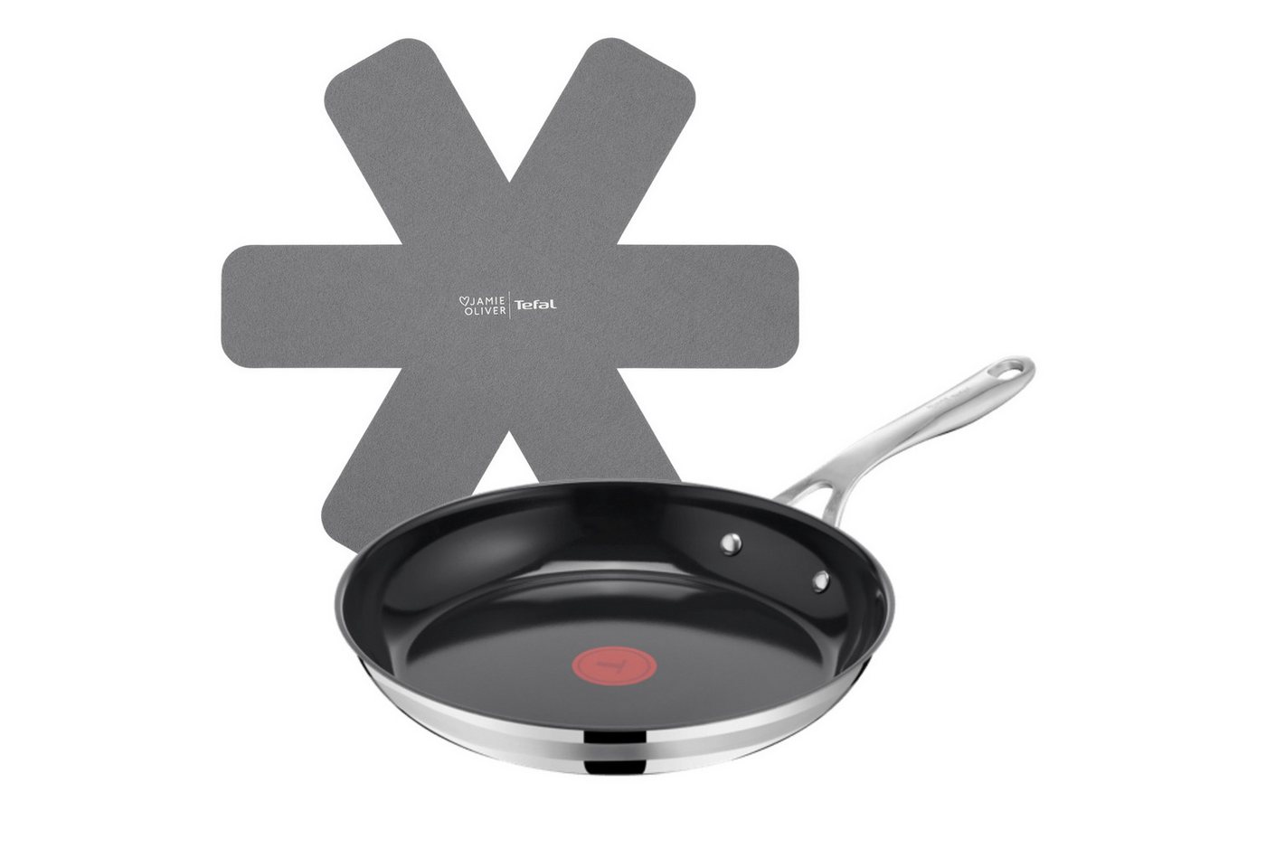 Tefal Bratpfanne Jamie Oliver Smart Cook, Edelstahl (Set, 2-tlg), Antihaftbeschichtete Keramikoberfläche, Thermo-Spot, Induktion