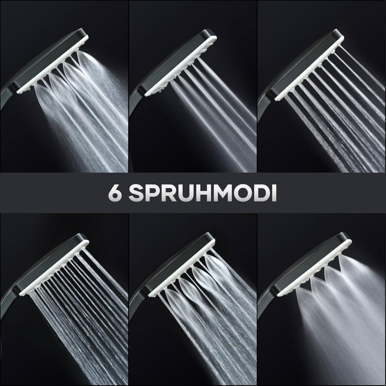 LuxusKollektion Regenduschkopf Duschkopf Handbrause Hochdruck 6 Schwarz Duschkopf mit Schlauch 1.6m