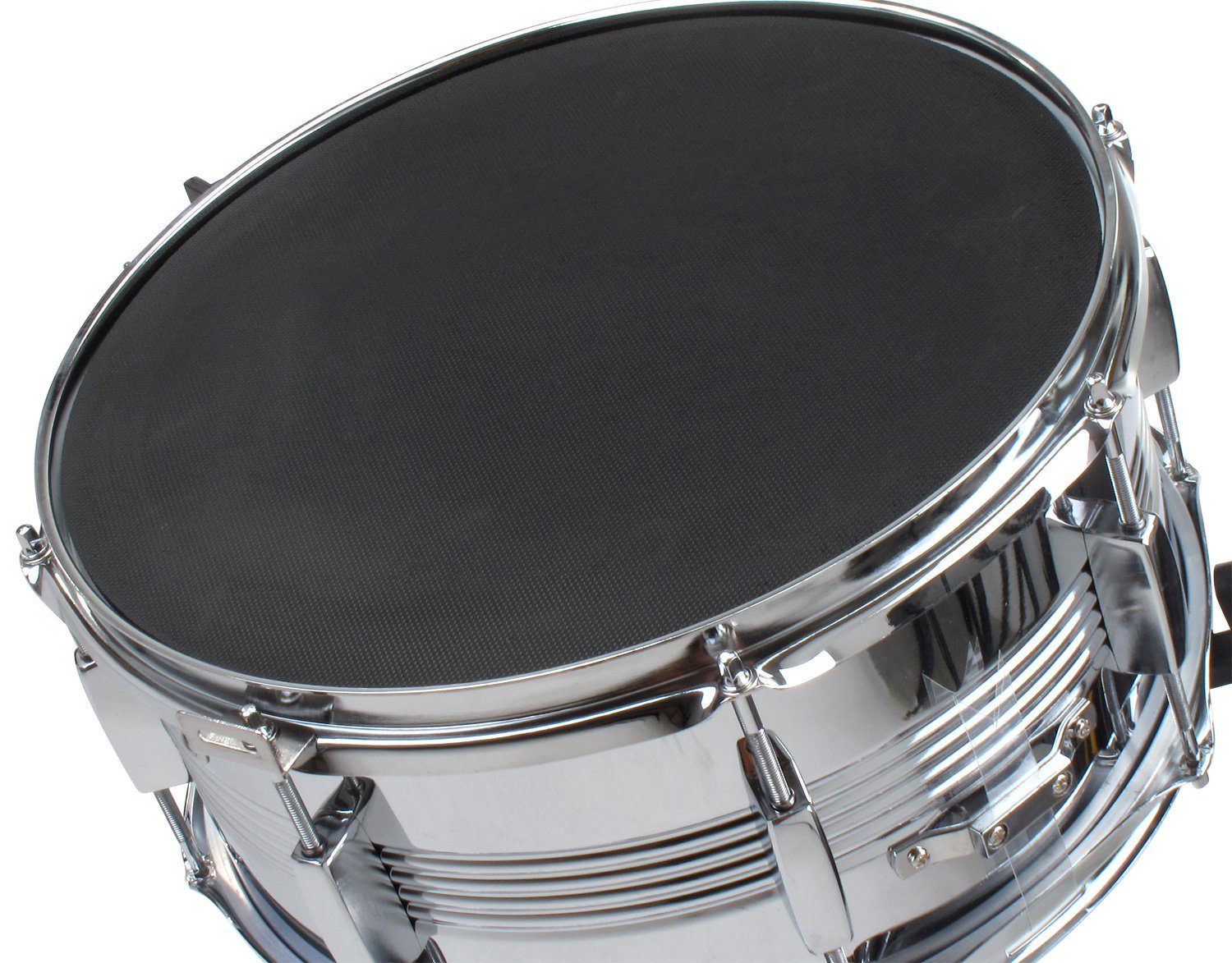 XDrum Snare Drum Metall-Snare mit Teppichabhebung,Starter-Set, inkl. Practise-Pad, Ständer, Sticks, Softbag, Doppelstrebiger Snare-Ständer