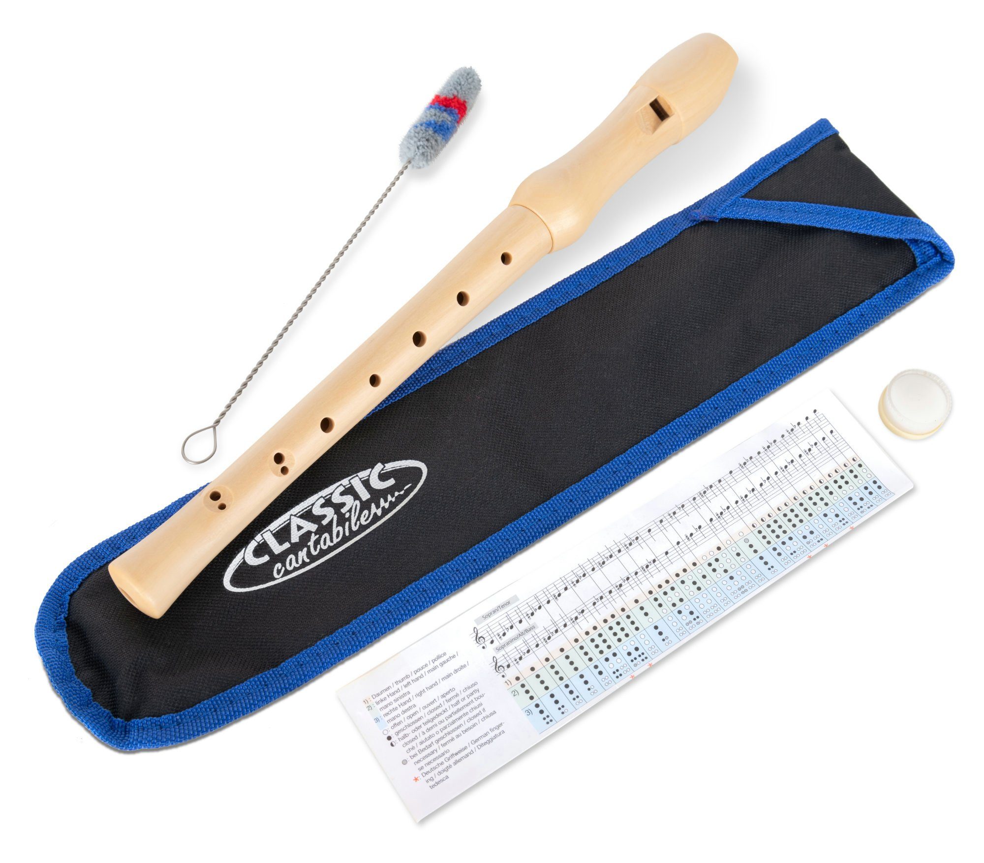 Classic Cantabile Blockflöte Stella aus edlem Ahorn C-Sopran Barock, Stella Set, Inklusive Grifftabelle, Etui, Korkfett & Wischerstab, 2-teilige Konstruktion