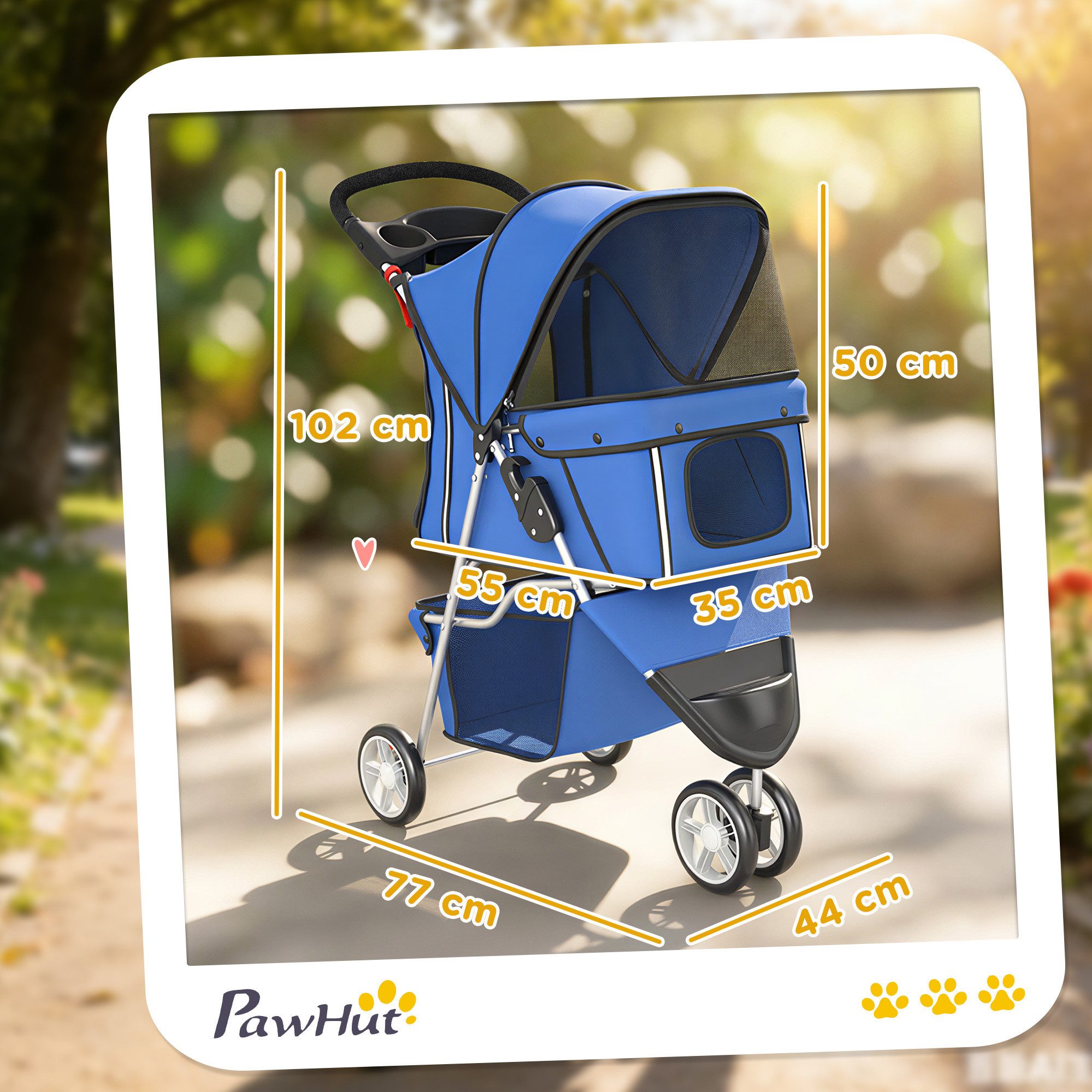 PawHut Hundebuggy Katzenwagen Haustierbuggy verstellbares Verdeck Aufbewahrungskorb, (Faltbar Hundewagen, 1-tlg), für kleine Hunde bis 10kg, Blau