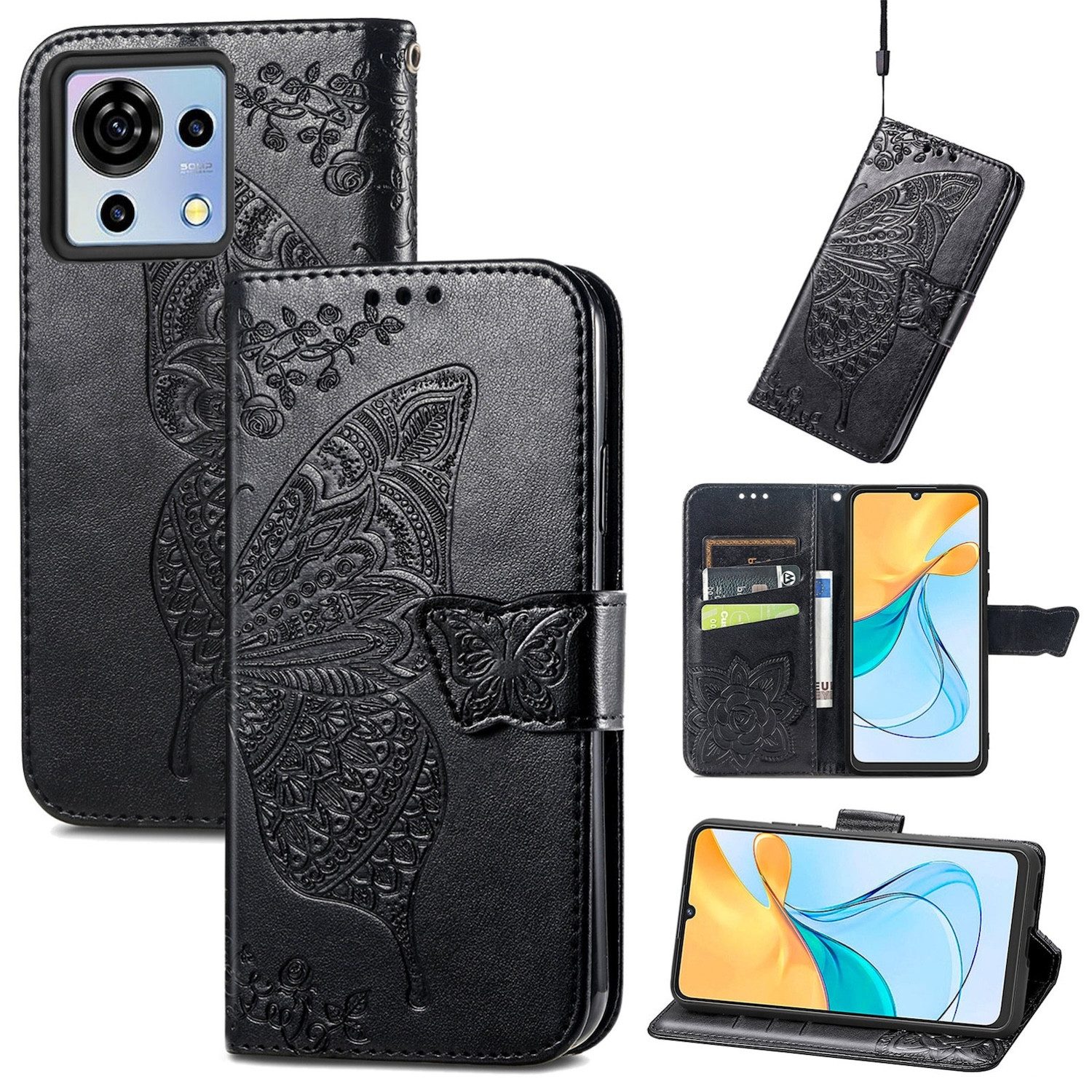 Wigento Handyhülle Für ZTE Blade V50 Vita Handy Tasche Wallet Schmetterling Design Hülle