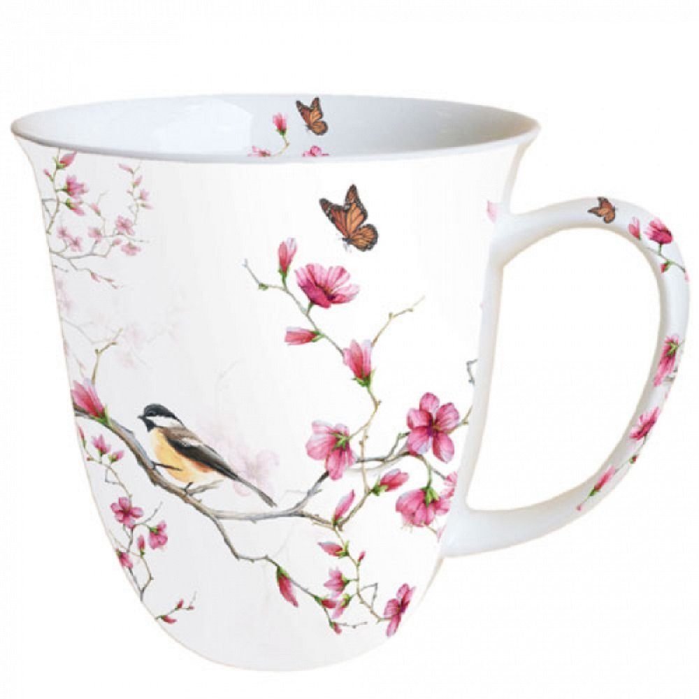 Ambiente Luxury Paper Products Becher Porzellan Tasse Blumen Frühling Vogel -Sommer Blossom Mug, Porzellan Vogel und Blüte, als Geschenk geeignet