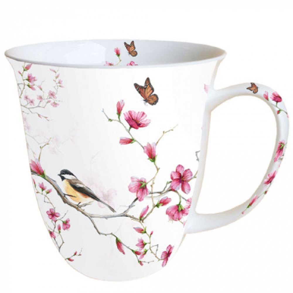 Ambiente Luxury Paper Products Becher Blumen, Frühling, Vogel, Sommer, Blossom, Mug, Winter Motiv, 1-tlg., Porzellan Vogel und Blüte, Frühling, Herbst, Kollektion, Tischdeko, als Geschenk geeignet