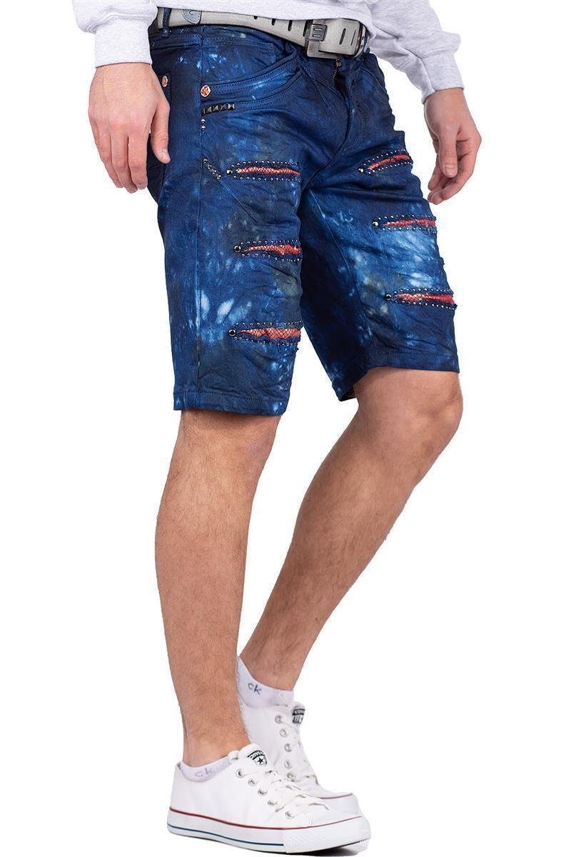 Cipo & Baxx Jeansshorts Herren Regular Fit Shorts Stonewashed BA-CK205 Destroyed Effekte und Nieten – Bild 4 von 5