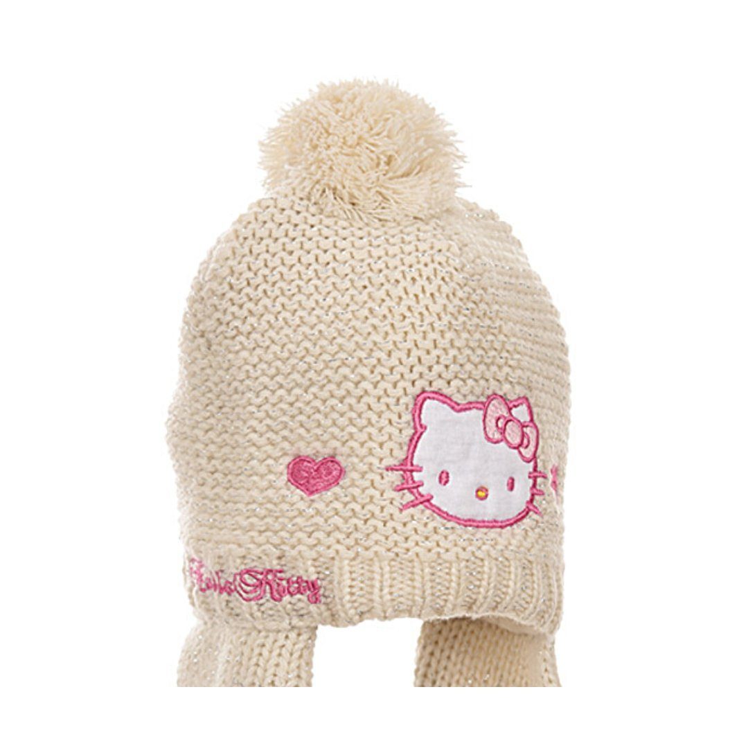 Hello Kitty Strickmütze warme mit Futter Fleece Babymütze Weiß 3-9 Monate