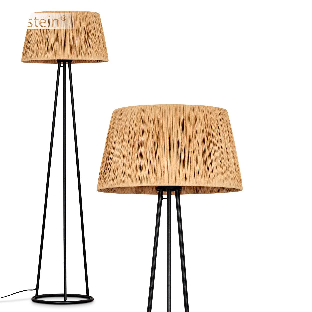 Stehlampe Stehlampe aus Metall/Bast in Schwarz/Beige