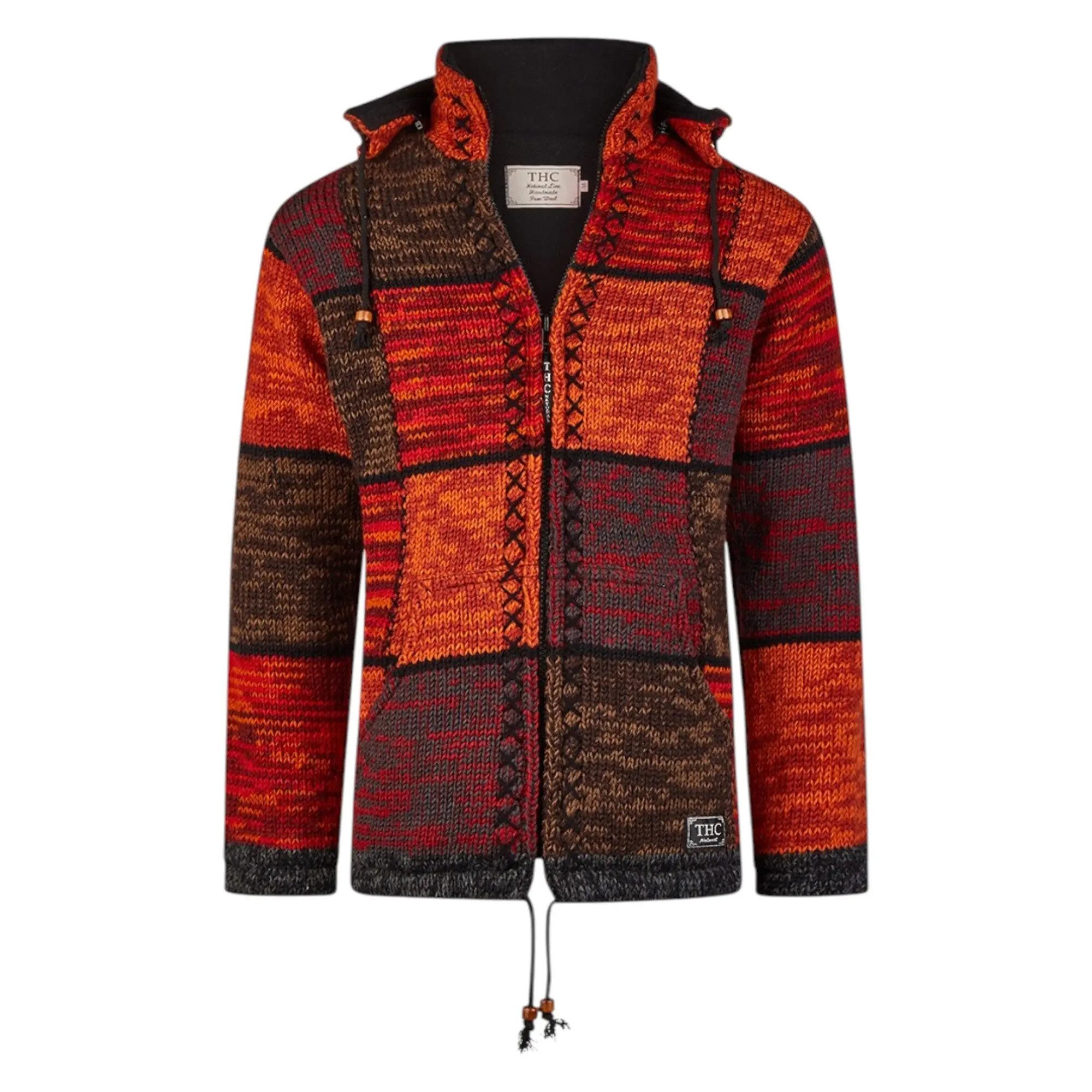 THC Natural Line Strickjacke THC Strickjacke 815 rote Quadrate (1 Stück, 1-tlg., 1 Stück) Strickjacke mit abnehmbarer Kapuze