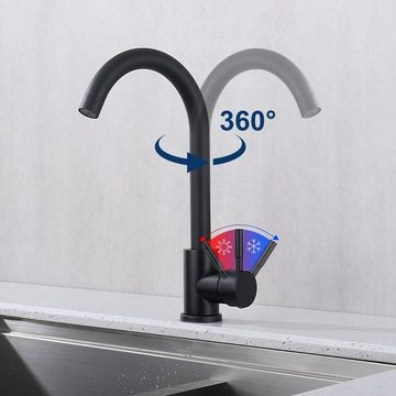 HOMELODY Küchenarmatur Spültischarmatur Schwarz Wasserhahn Küche 360° Hochdruck Mischbatterie Küche mit 2 Schlauch, Schwarz