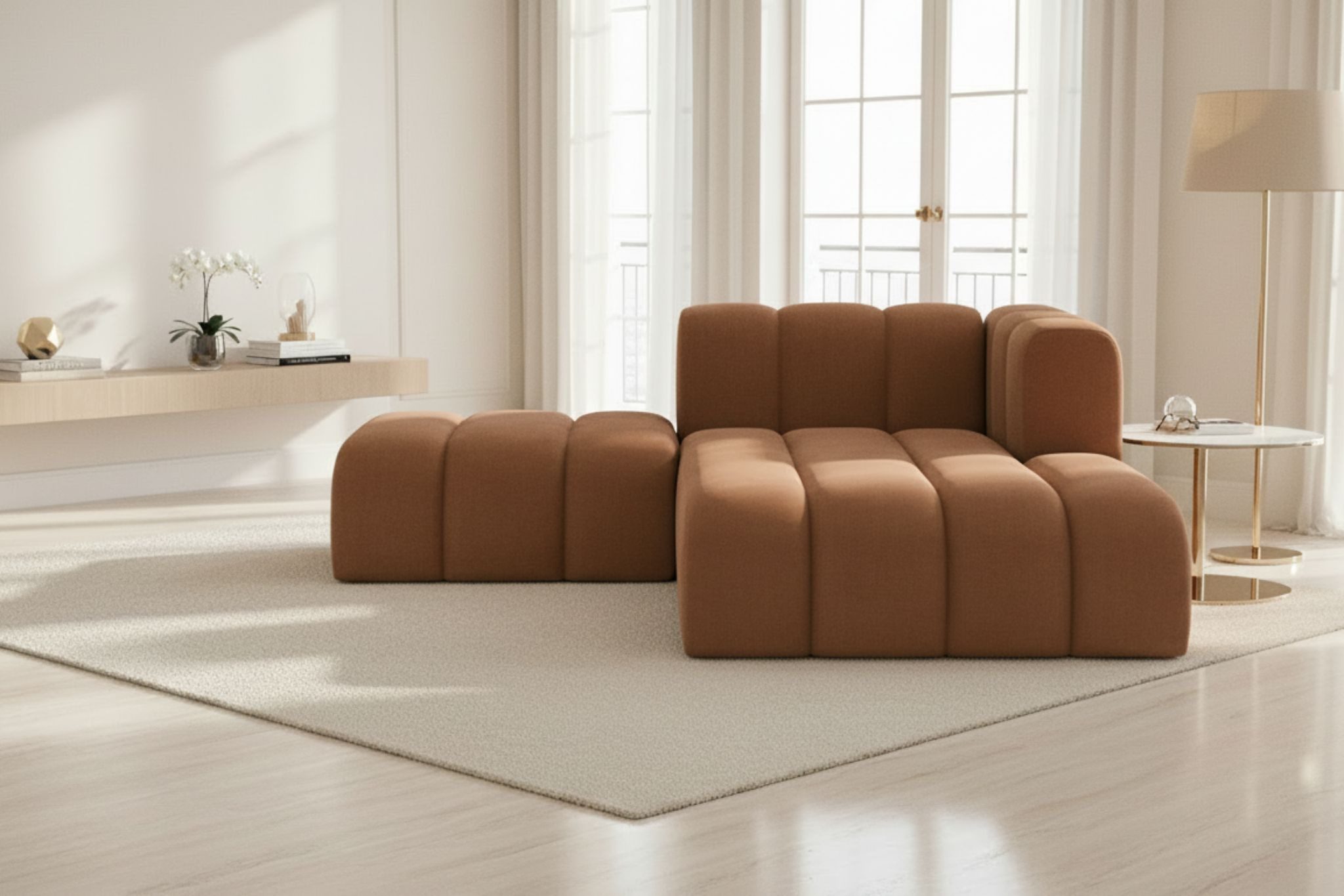 Kaiser Möbel Chaiselongue Grand mit Hocker aus Veloursstoff Salvador, Set (Chaiselongue + Hocker), abgerundete Form,modulares Möbelstück,pflegeleichter Veloursstoff
