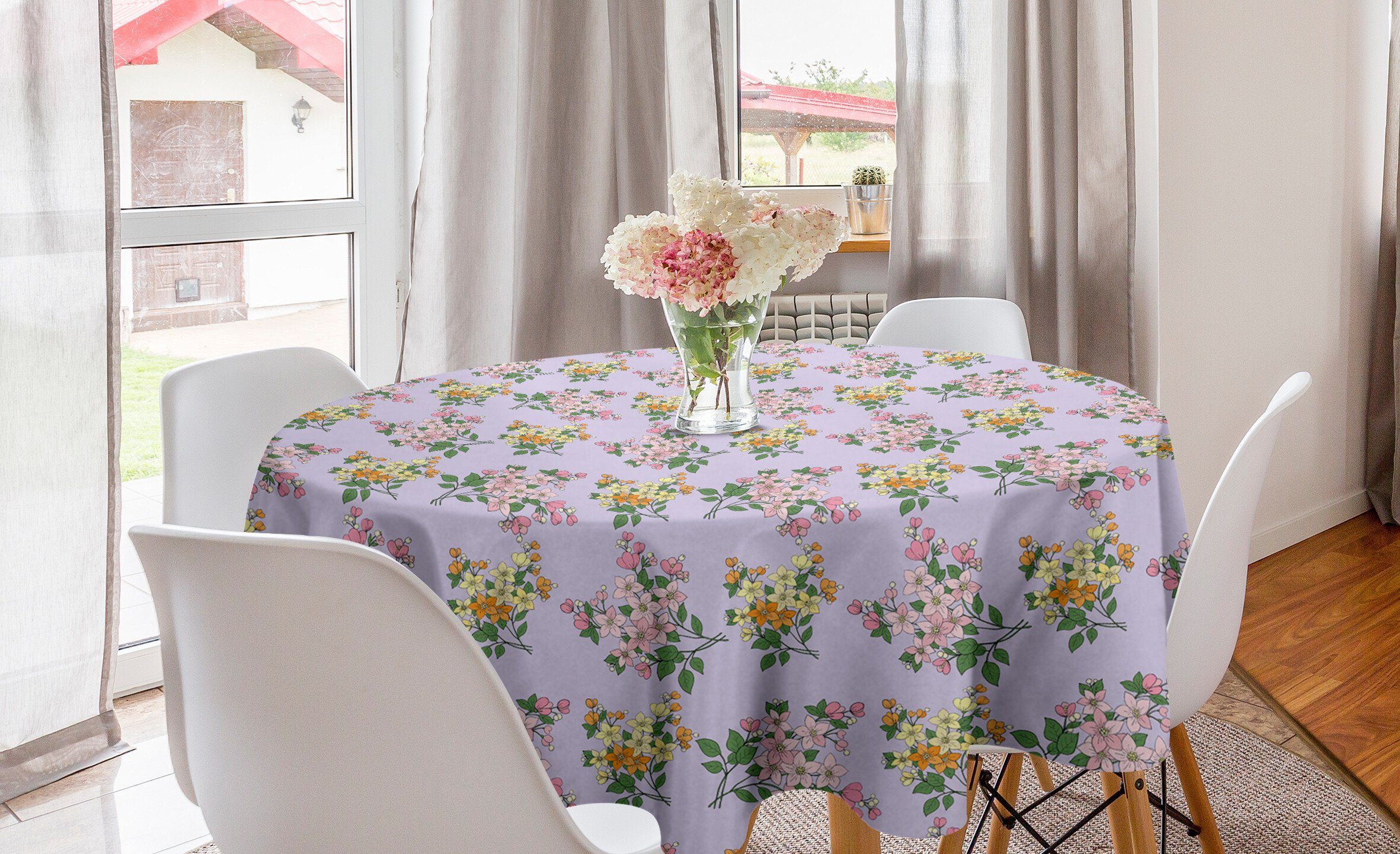 Abakuhaus Tischdecke Kreis Tischdecke Abdeckung für Esszimmer Küche Dekoration, Blumen Blumenstrauß der Blumen Stil