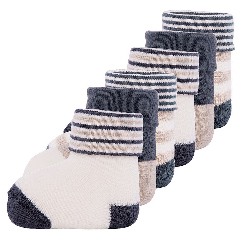 Ewers Socken Newborn Socken kiesel-grau Uni/Ringel (6-Paar)