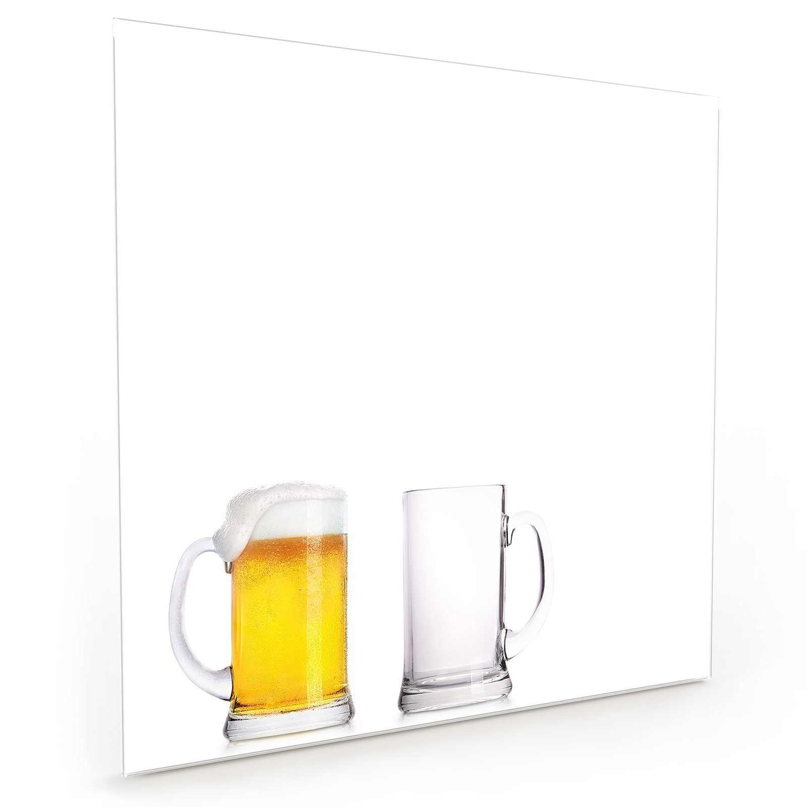 Primedeco Küchenrückwand Küchenrückwand Spritzschutz Glas mit Motiv Volles und leeres Bierglas