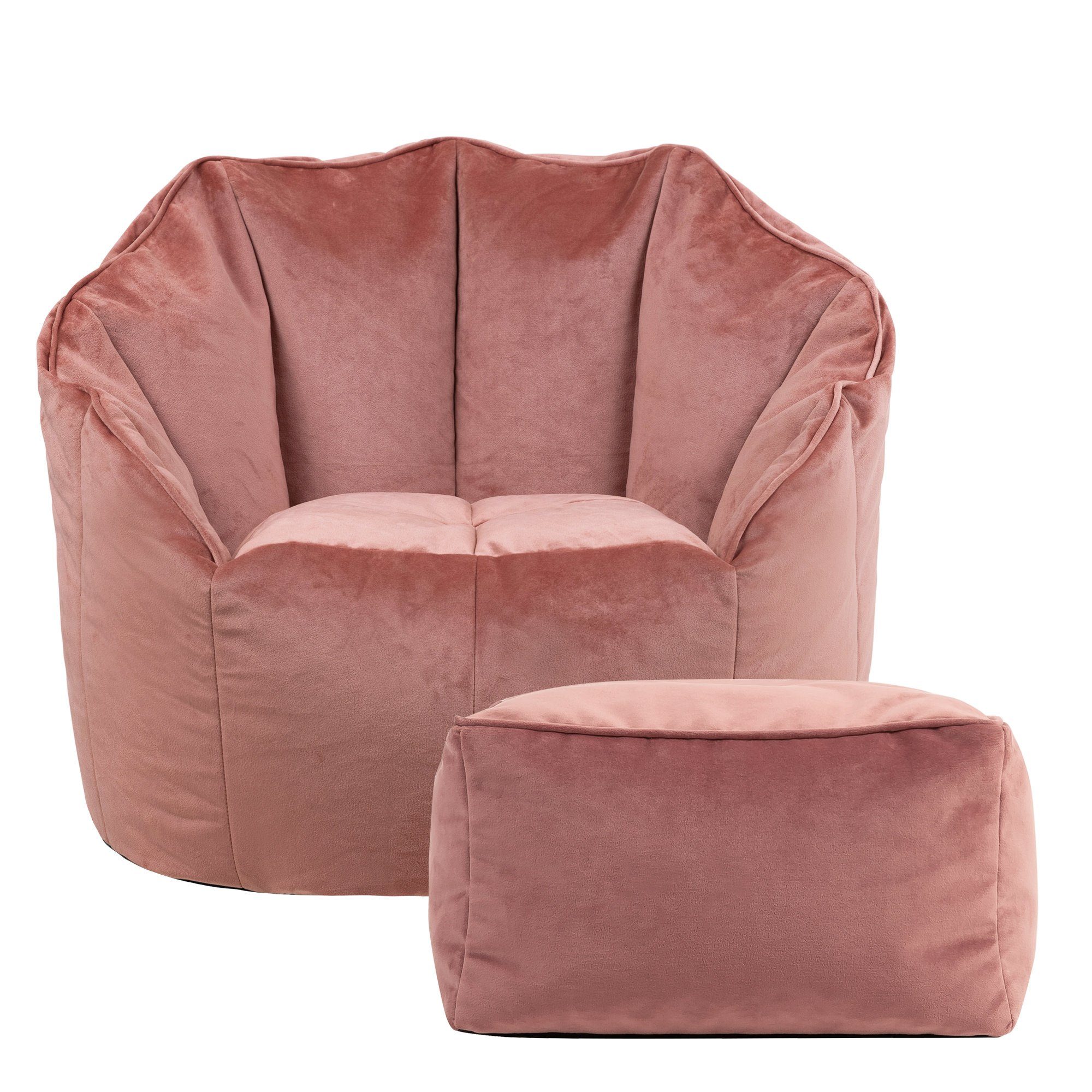 Sessel „Sirena“ aus Sitzsack mit Sitzpouf rosa Plüschsamt icon Sitzsack