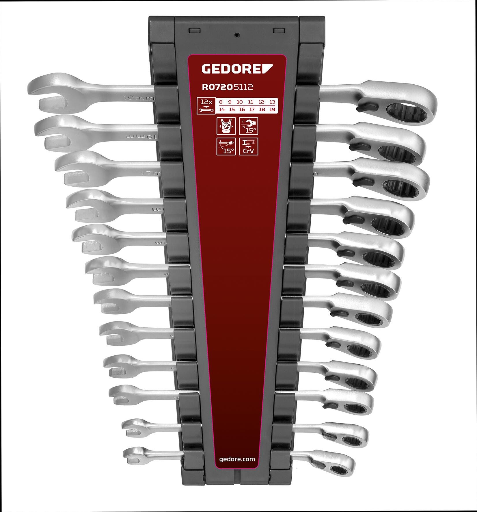 Gedore Red Steckschlüssel R07205112 Ringratschenmaulschlüssel-Satz 12-teilig