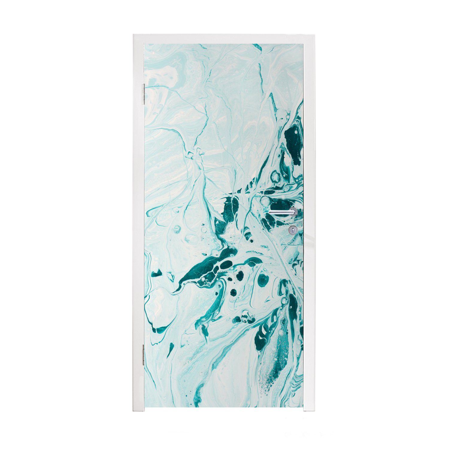 MuchoWow Türtapete Marmor - Ölfarbe - Blau, Matt, bedruckt, (1 St), Fototapete für Tür, Türaufkleber, 75x205 cm