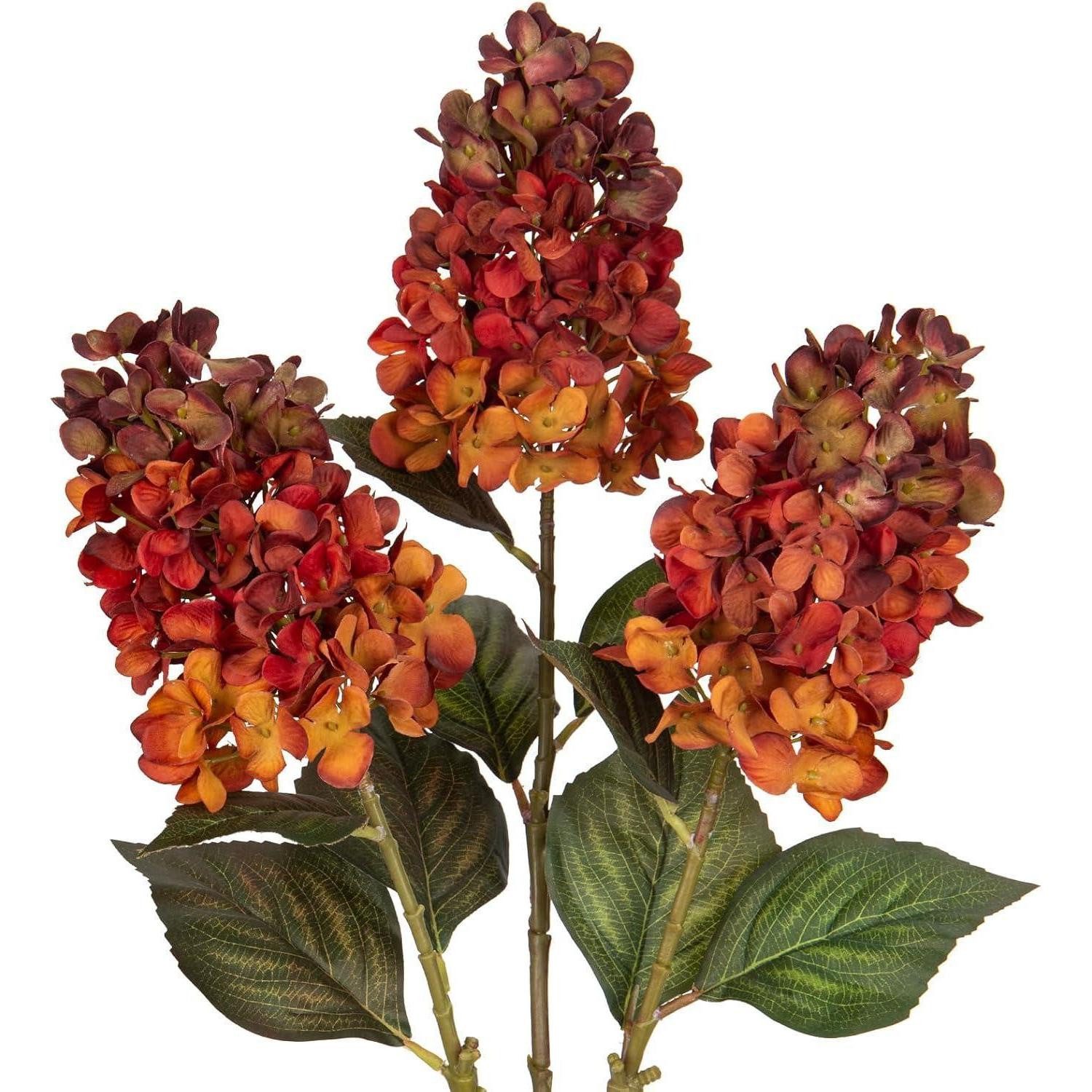 Kunstblume 3er Set Künstliche Hortensien Kunstblumen 73CM Orange für, LuxusKollektion, Höhe 70 cm