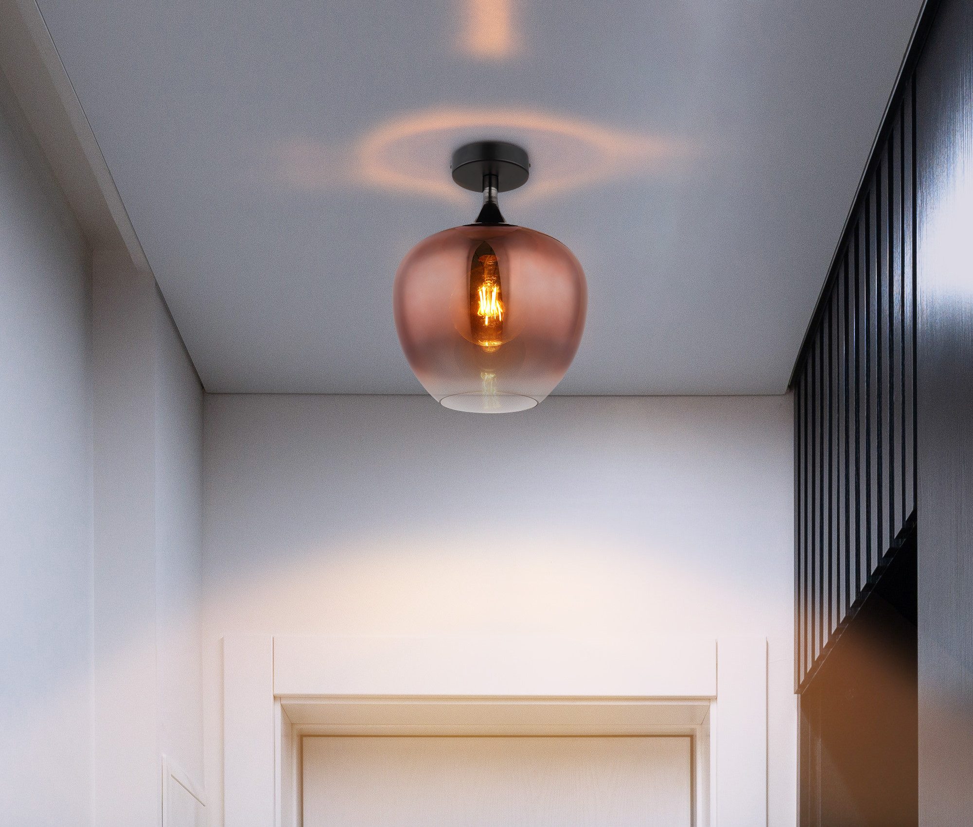 GLOBO LIGHTING Deckenleuchte MAXY, ohne Leuchtmittel, Deckenleuchte Schwarz/Chrom, Kupferglas, E27
