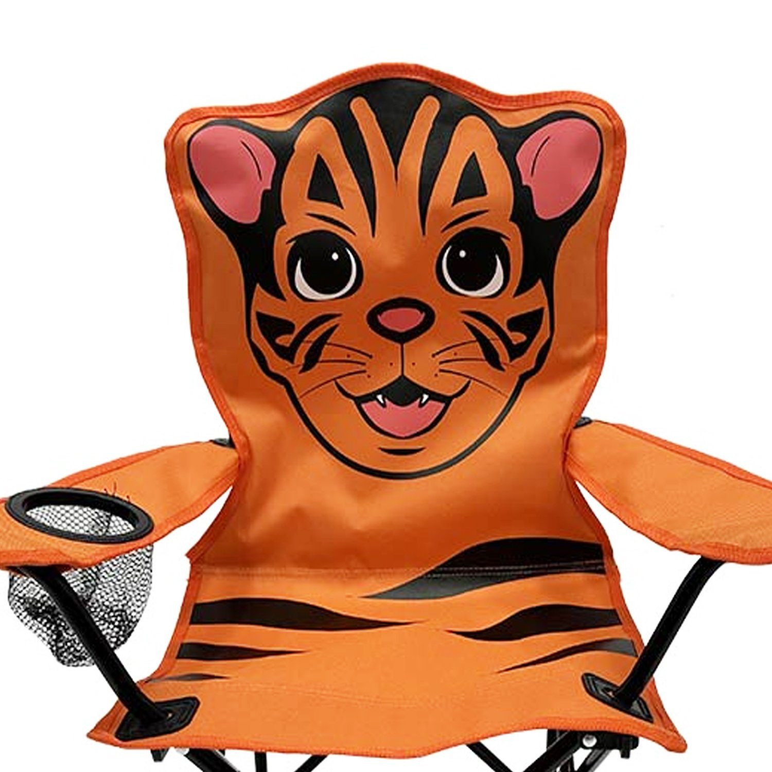 Mojawo Klappstuhl Kinder Anglersessel Orange mit Getränkehalter und Tasche Motiv Tiger – Bild 4 von 5