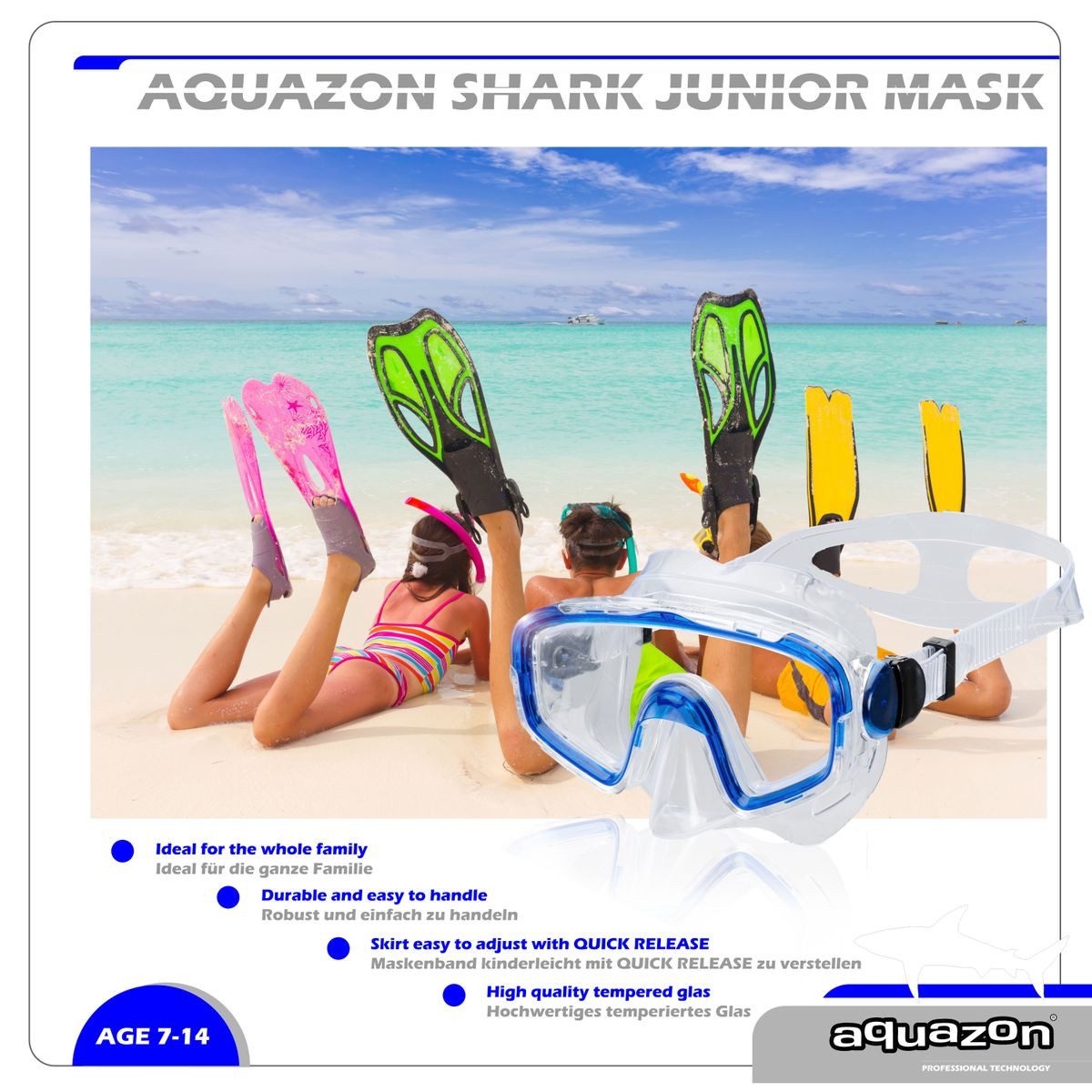 AQUAZON Taucherbrille SHARK, Schnorchelbrille für Kinder 7-12 Jahre