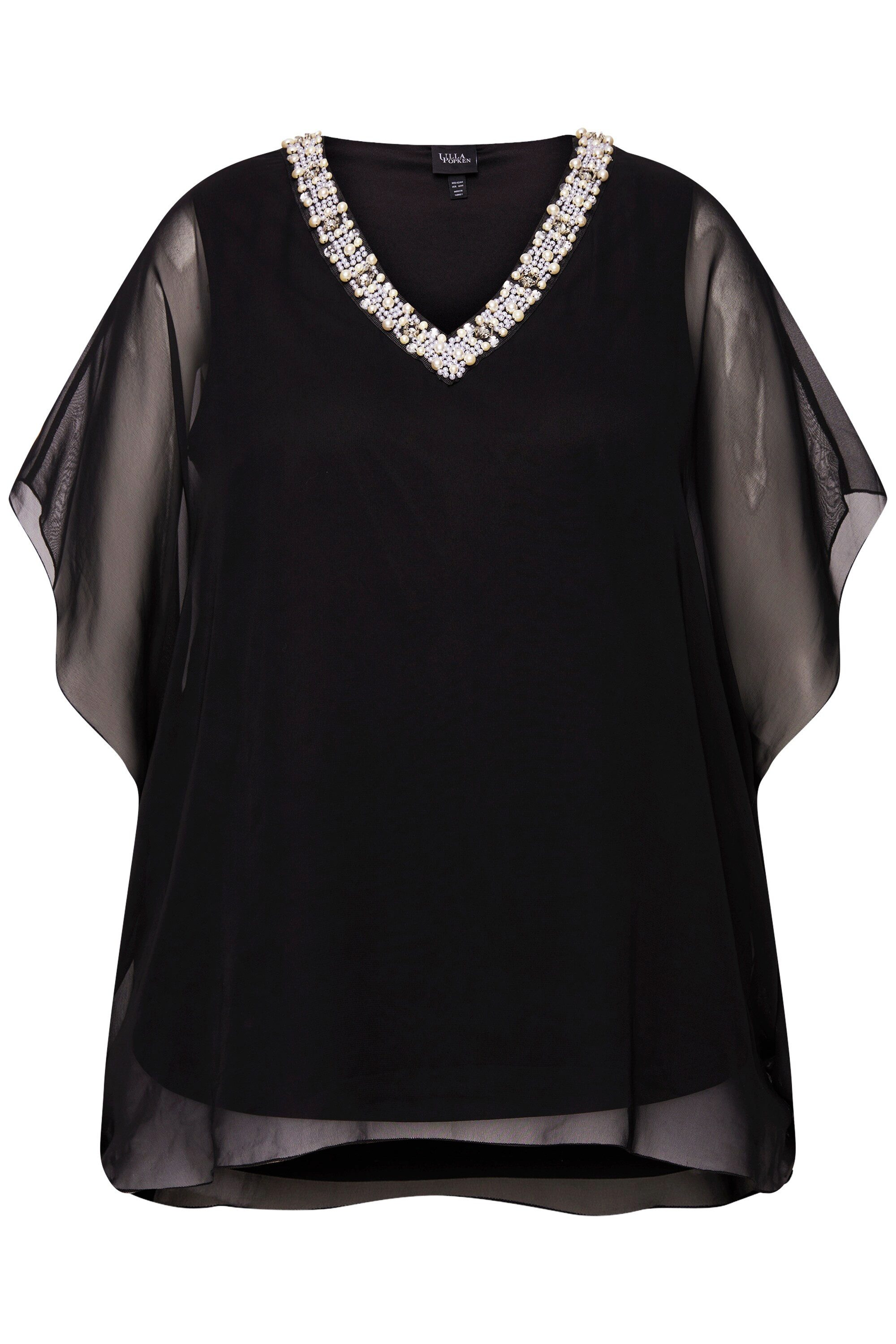 Ulla Popken Longbluse Chiffonbluse doppellagig V-Ausschnitt Halbarm günstig online kaufen