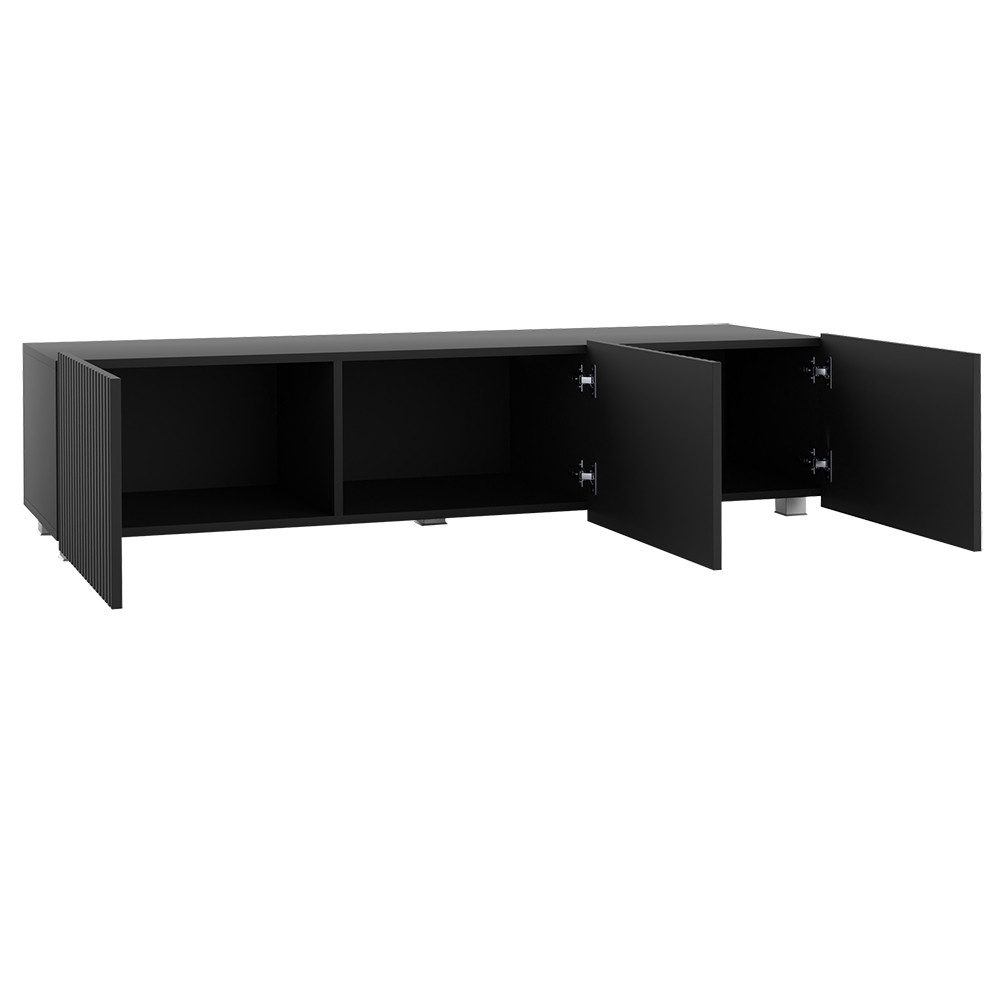 Lomadox Lowboard KEMPTEN-132, in schwarz matt, Rillenfront, 2-türig, 150 cm breit, Softclose