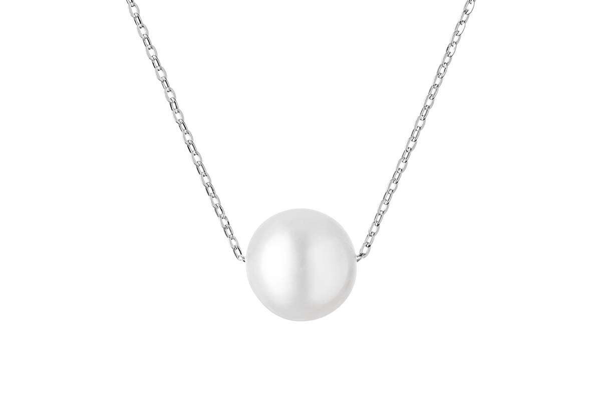 Gaura Pearls Kette mit Anhänger Silberkette mit Perlenanhänger weiß 8-9 mm, 41 cm, 925er rhodiniertes Silber